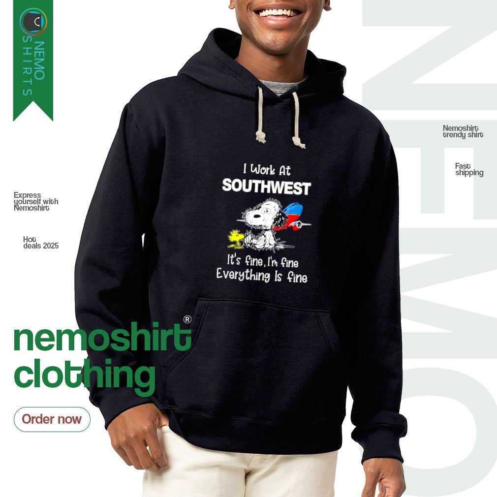 Snoopy I work at Southwest it's fine I'm everything - Adult & Kids T-Shirts, Sweatshirts & Hoodies apparel design preview 2