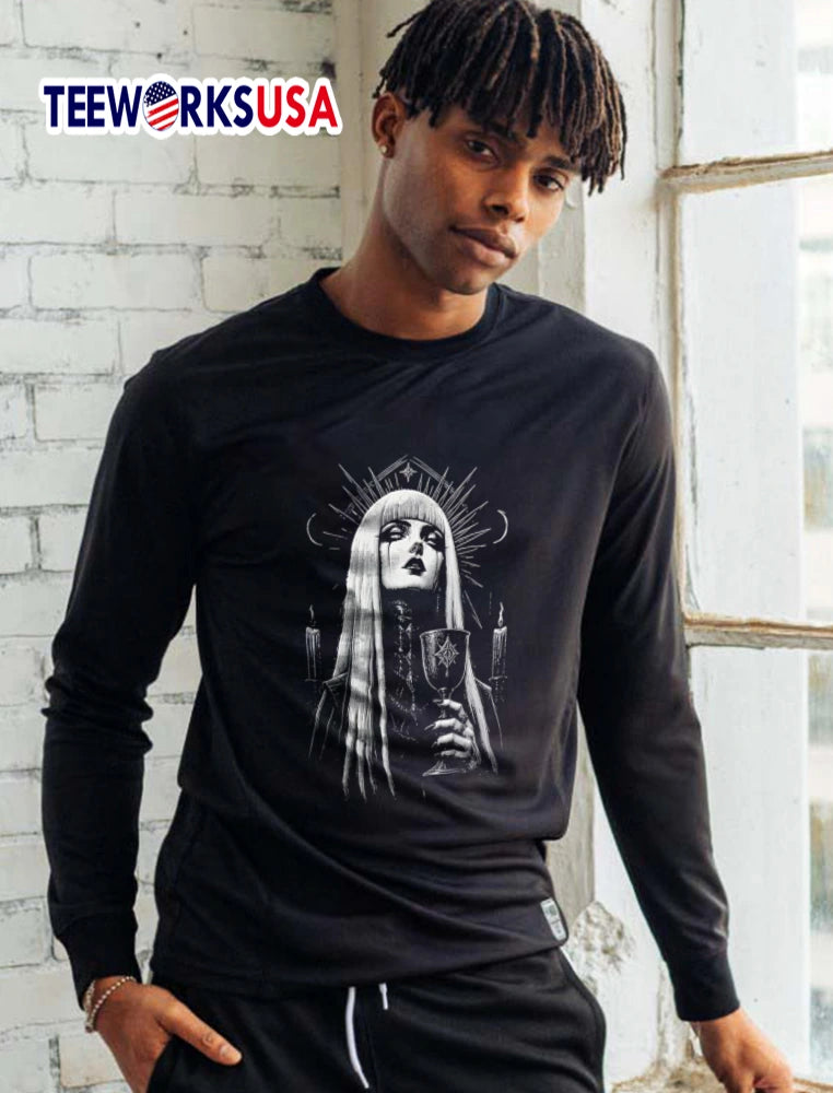 Gothic woman holding chalice candles - Adult & Kids T-Shirts, Sweatshirts & Hoodies apparel design preview 5