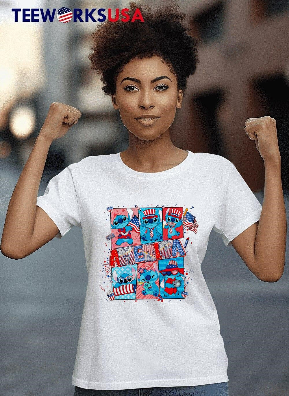 Stitch Retro America Fourth Of July Cartoon Coquette - Adult & Kids T-Shirts, Sweatshirts & Hoodies apparel design preview 8