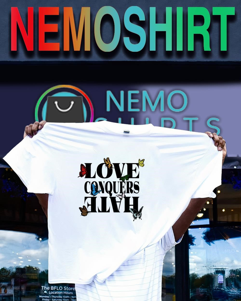 Love conquers hate butterflies graphic - Adult & Kids T-Shirts, Sweatshirts & Hoodies apparel design preview 1