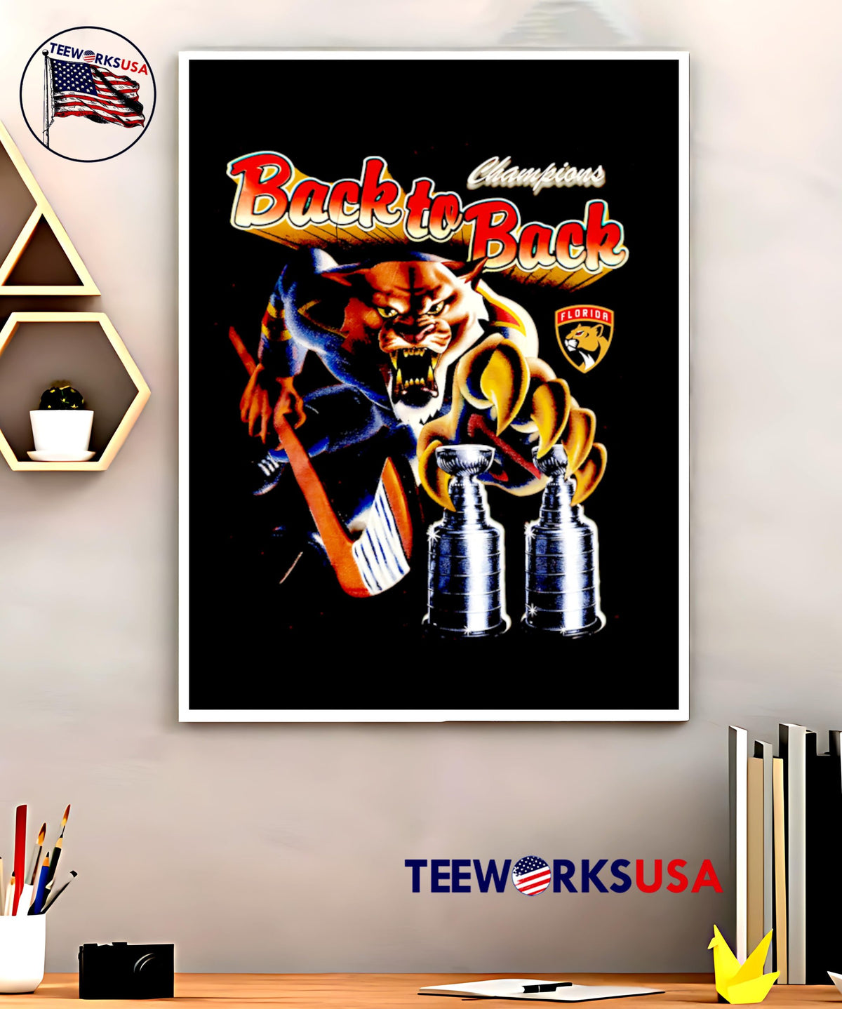 Florida Panthers mascot champions back to - Adult & Kids T-Shirts, Sweatshirts & Hoodies apparel design preview 5