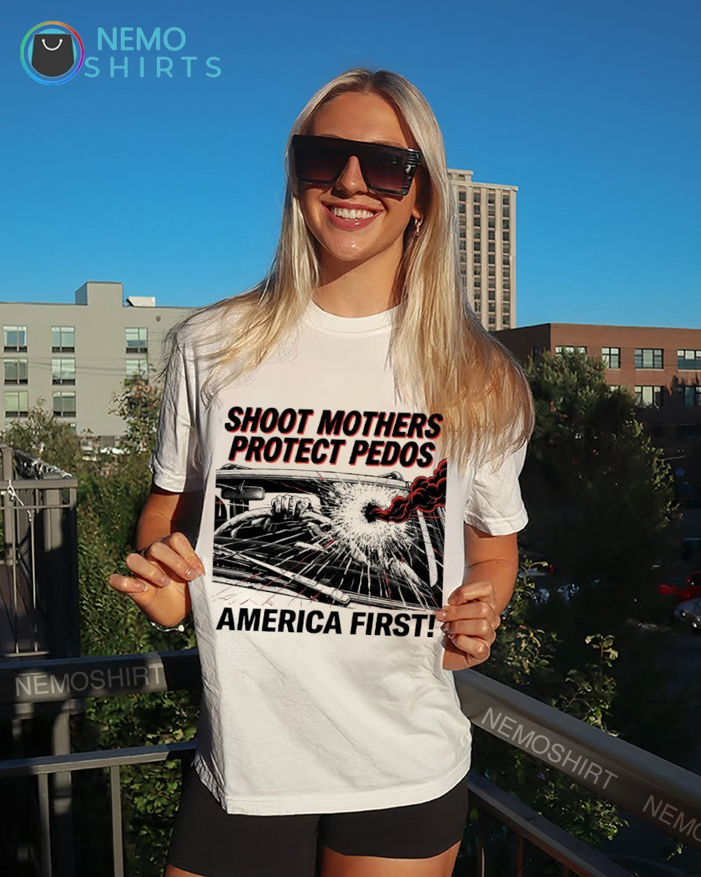 Shoot mother protect pedos America first - Adult & Kids T-Shirts, Sweatshirts & Hoodies apparel design preview 4