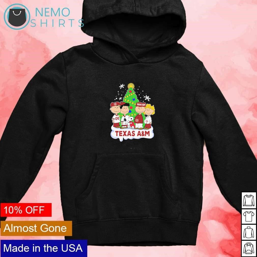 Texas A&M Peanuts characters stand beside Christmas - Adult & Kids T-Shirts, Sweatshirts & Hoodies apparel design preview 2