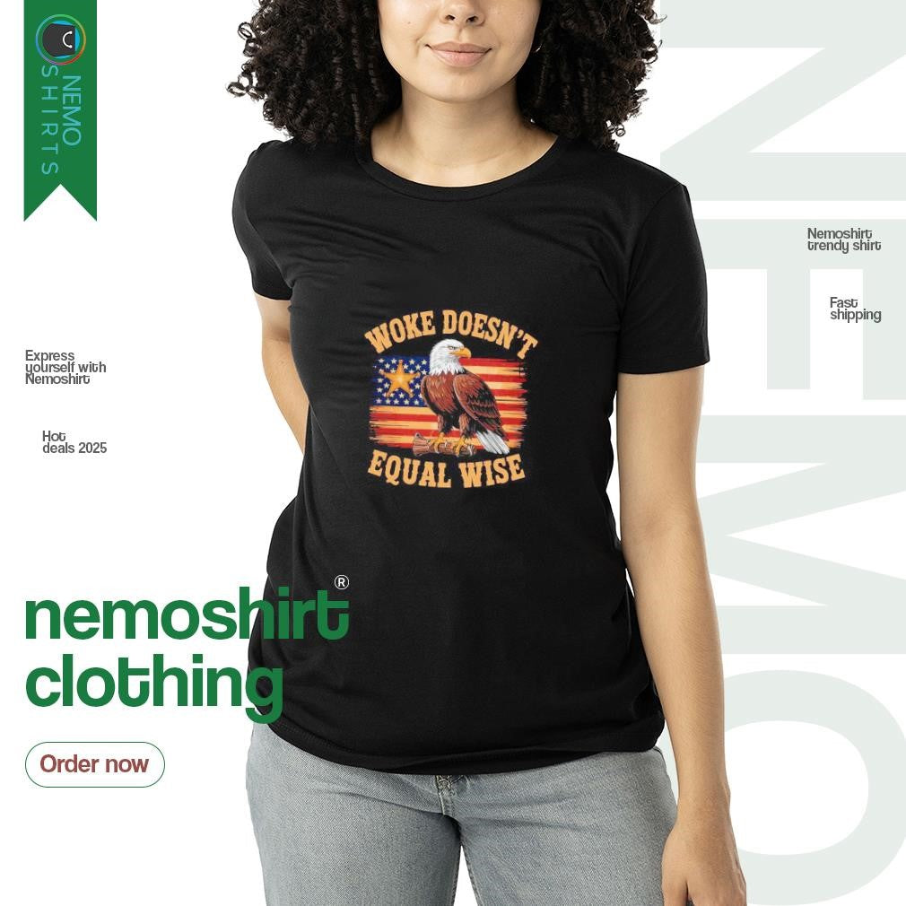 Woke doesn't equal wise eagle US flag - Adult & Kids T-Shirts, Sweatshirts & Hoodies apparel design preview 3