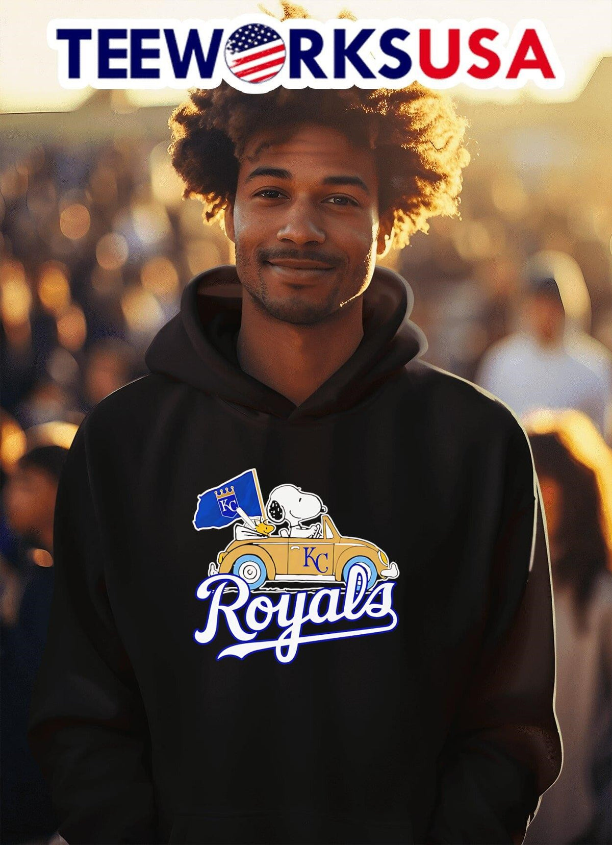 Snoopy and Woodstock driving car Kansas City Royals - Adult & Kids T-Shirts, Sweatshirts & Hoodies apparel design preview 2