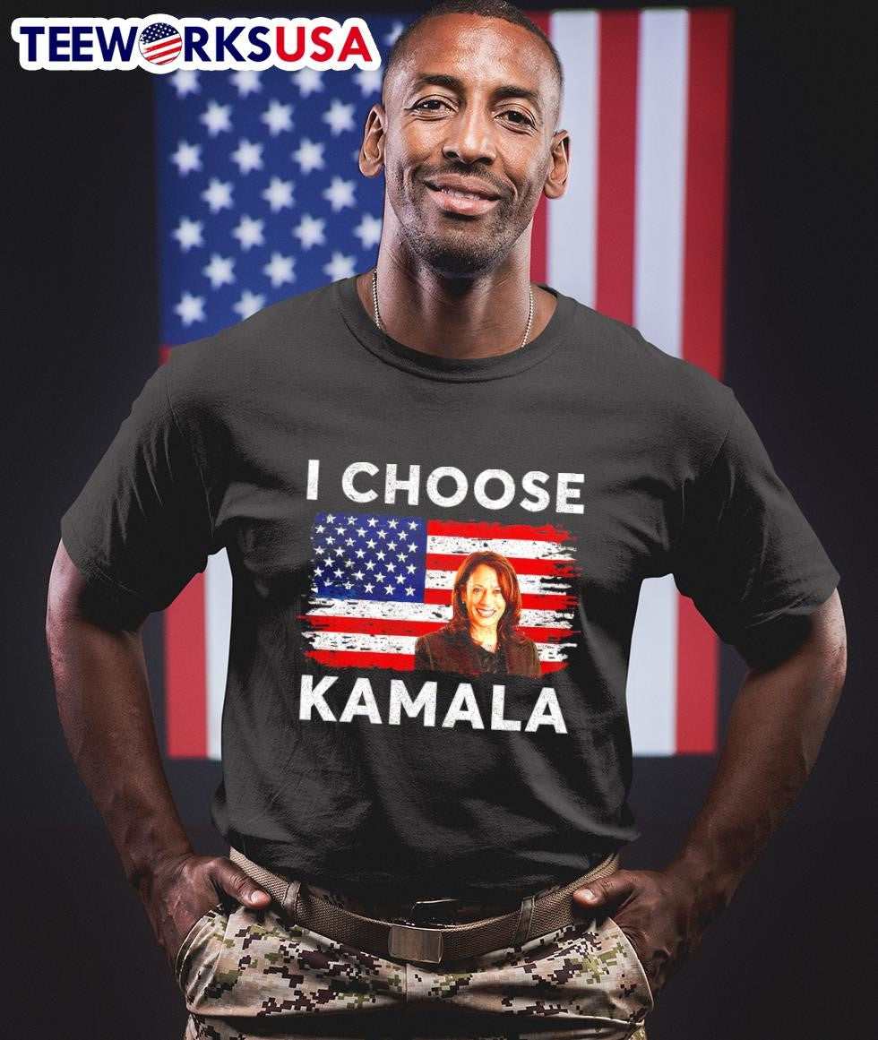 I choose Kamala Harris 2024 American flag retro - Adult & Kids T-Shirts, Sweatshirts & Hoodies apparel design preview 1