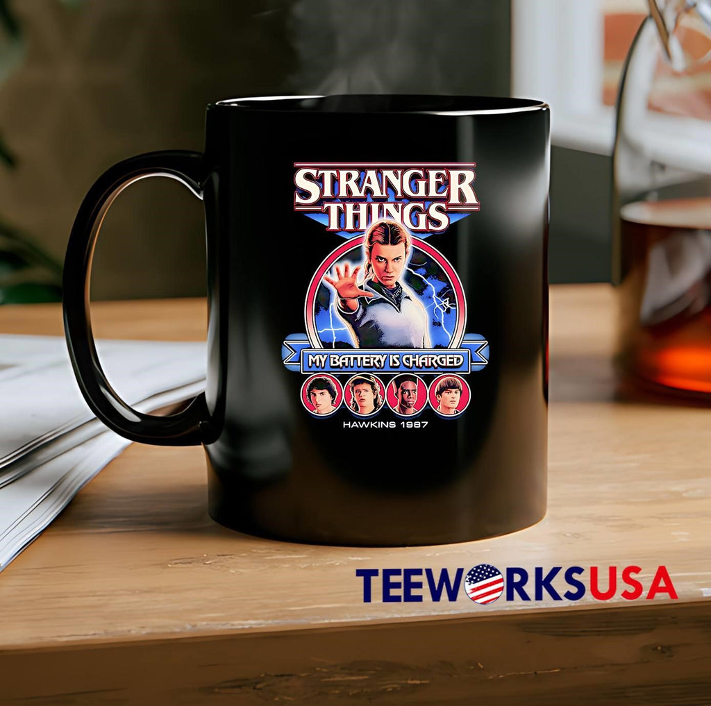 Stranger Things My Battery Is Charged Hawkins 1987 - Adult & Kids T-Shirts, Sweatshirts & Hoodies apparel design preview 2