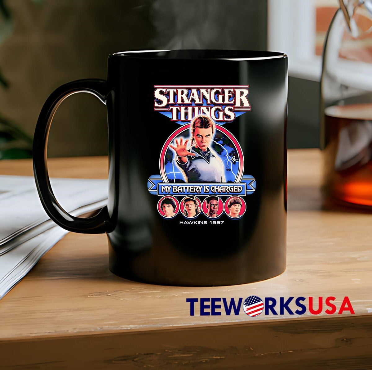 Stranger Things My Battery Is Charged Hawkins 1987 - Adult & Kids T-Shirts, Sweatshirts & Hoodies apparel design preview 2