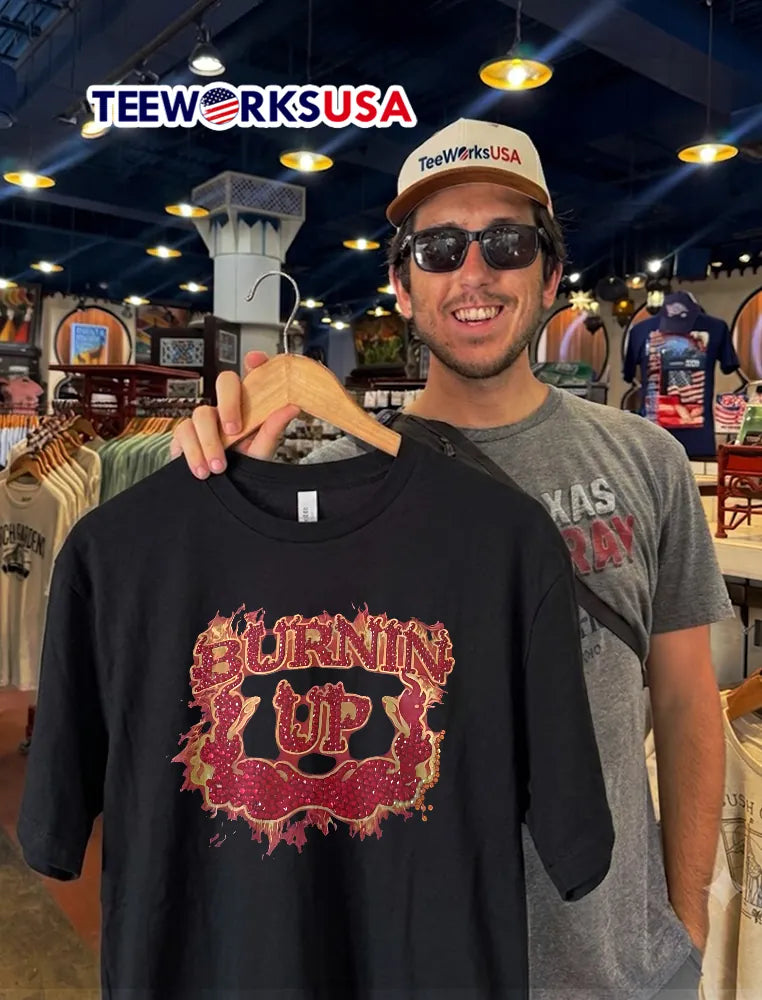 Burnin Up Red Rhinestone Gemstone Lettering Flaming - Adult & Kids T-Shirts, Sweatshirts & Hoodies apparel design preview 2