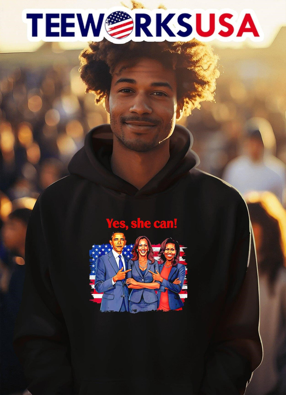 Barack Obama Michelle Kamala Harris yes she can - Adult & Kids T-Shirts, Sweatshirts & Hoodies apparel design preview 2
