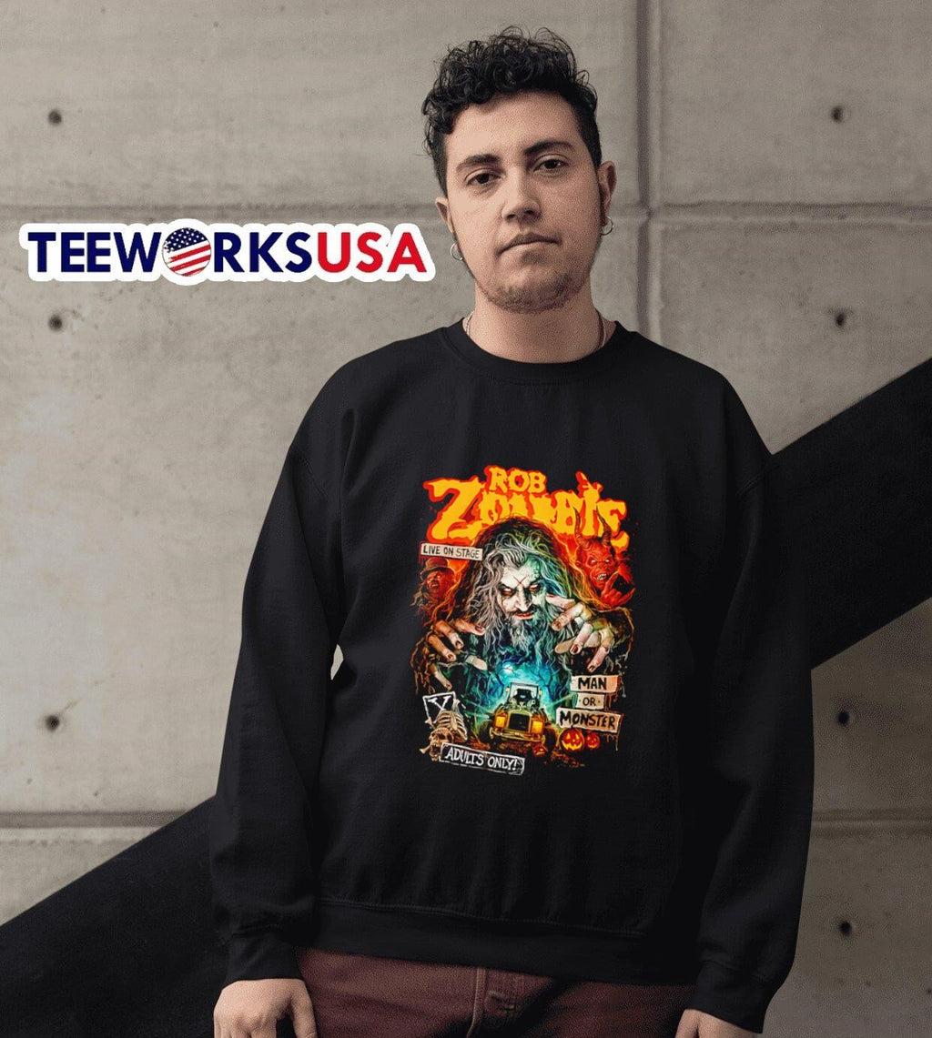 Rob Zombie man or monster - Adult & Kids T-Shirts, Sweatshirts & Hoodies apparel design preview 3