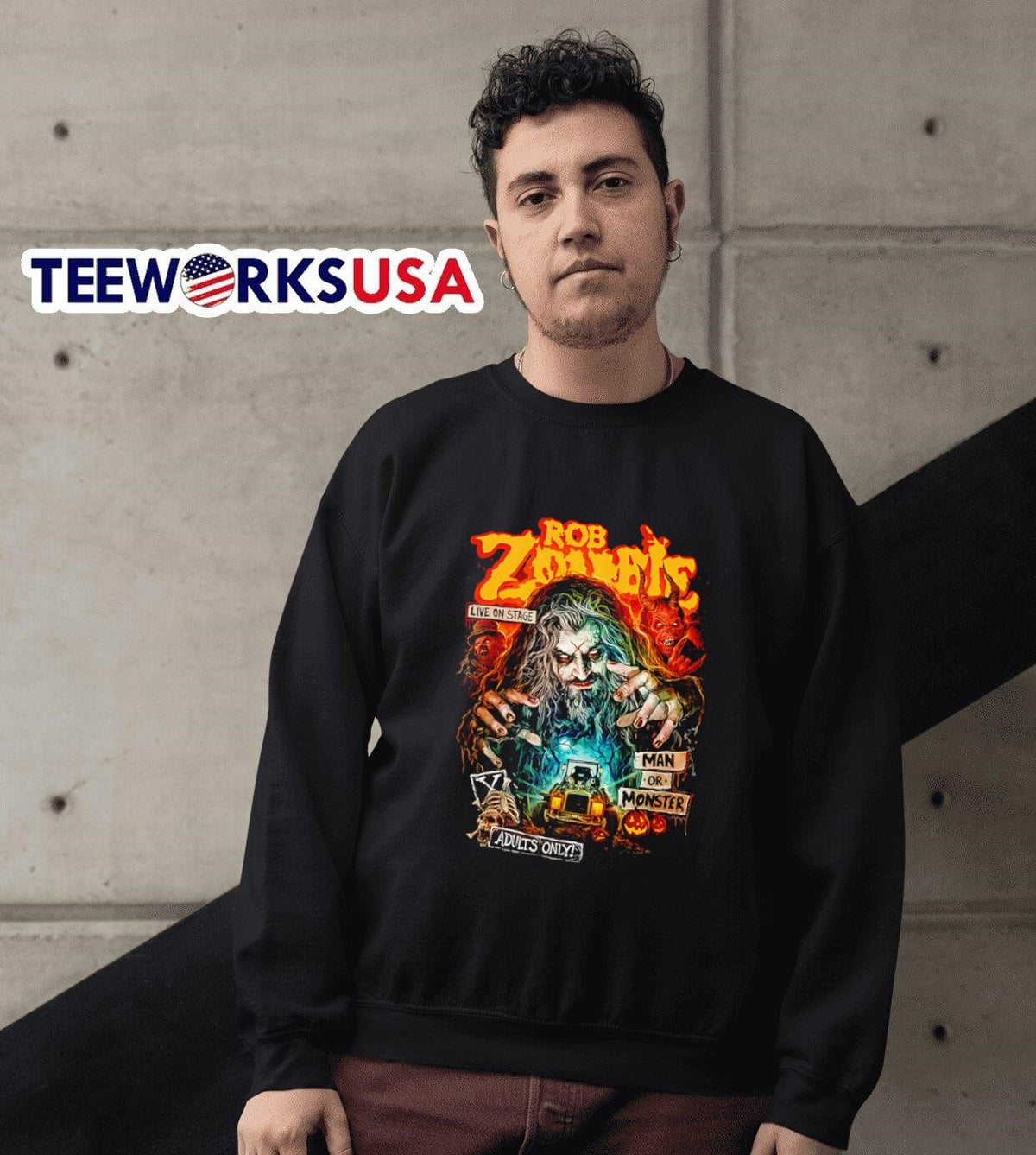Rob Zombie man or monster - Adult & Kids T-Shirts, Sweatshirts & Hoodies apparel design preview 3