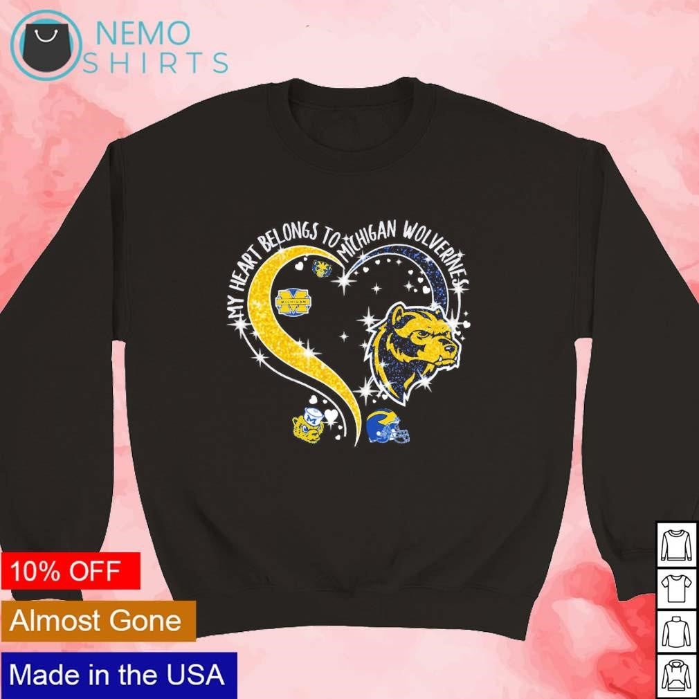 My heart belongs to Michagan Wolverines glitters - Adult & Kids T-Shirts, Sweatshirts & Hoodies apparel design preview 3