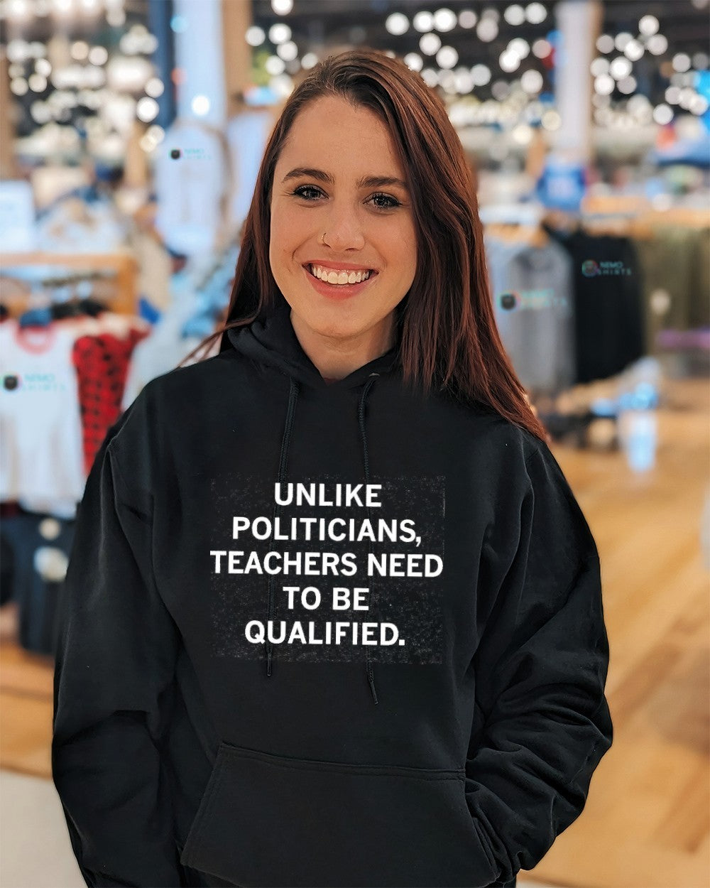 Unlike politicians teachers need to be qualified - Adult & Kids T-Shirts, Sweatshirts & Hoodies apparel design preview 5