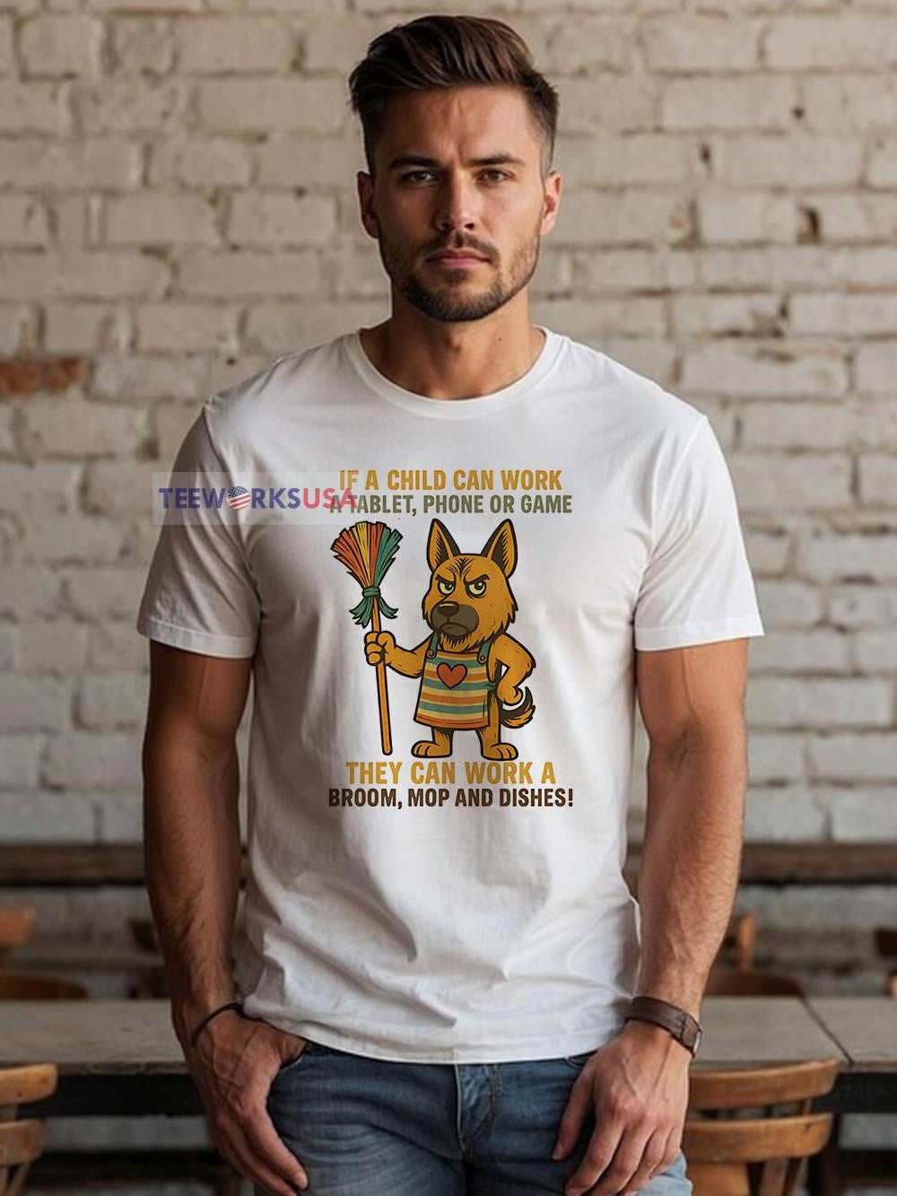 German Shepherd if a child can work tablet phone or - Adult & Kids T-Shirts, Sweatshirts & Hoodies apparel design preview 1
