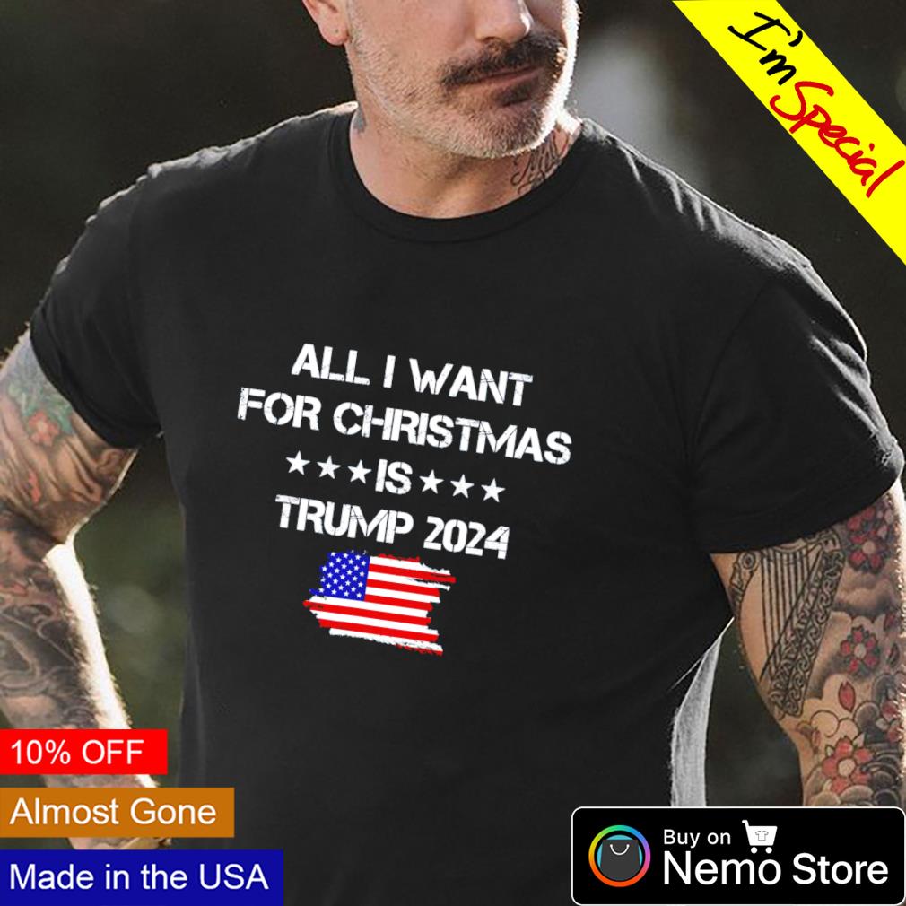 All I want for Christmas is Trump 2024 US flag - Adult & Kids T-Shirts, Sweatshirts & Hoodies apparel design preview 4