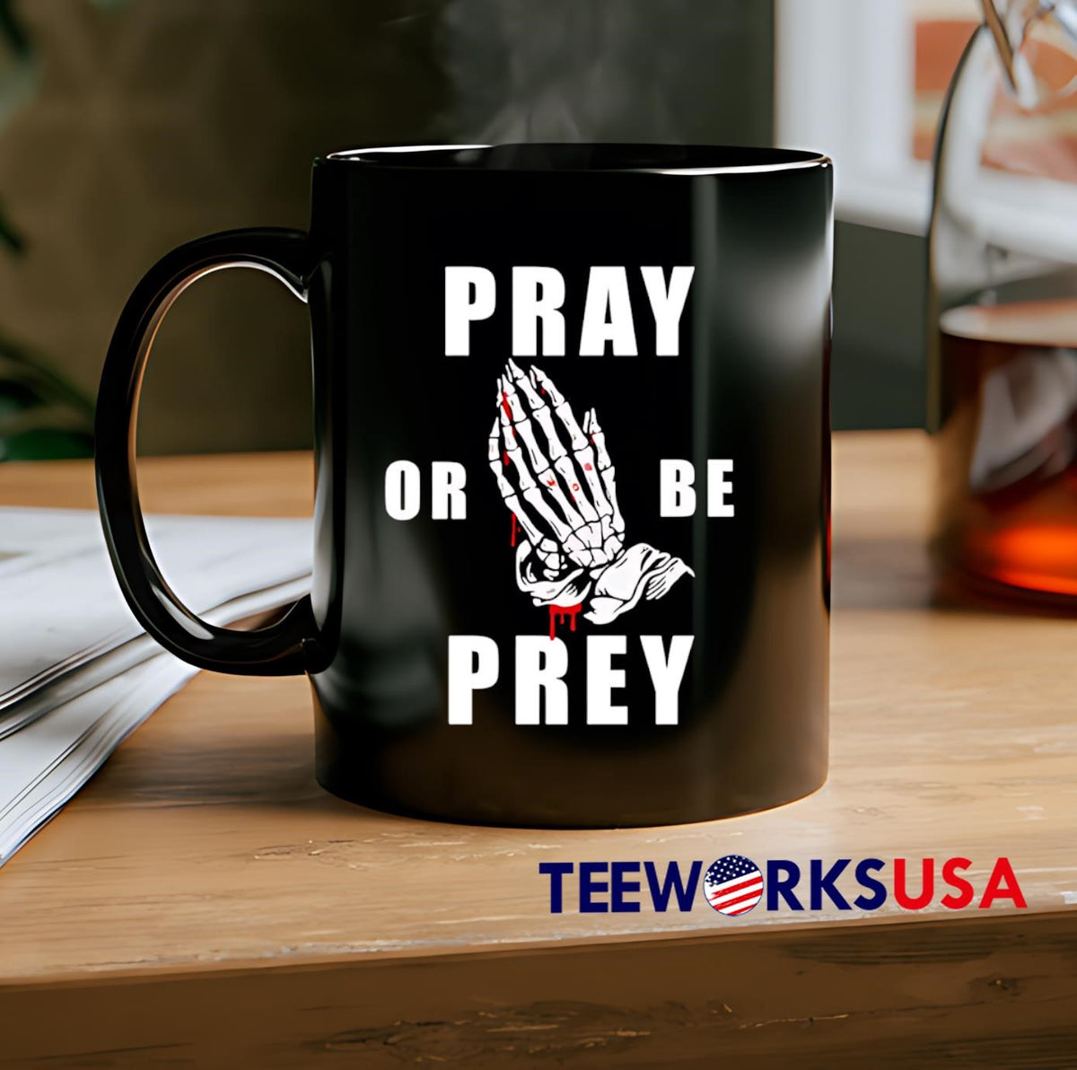 Pray Or Be Prey hand skeleton - Adult & Kids T-Shirts, Sweatshirts & Hoodies apparel design preview 2
