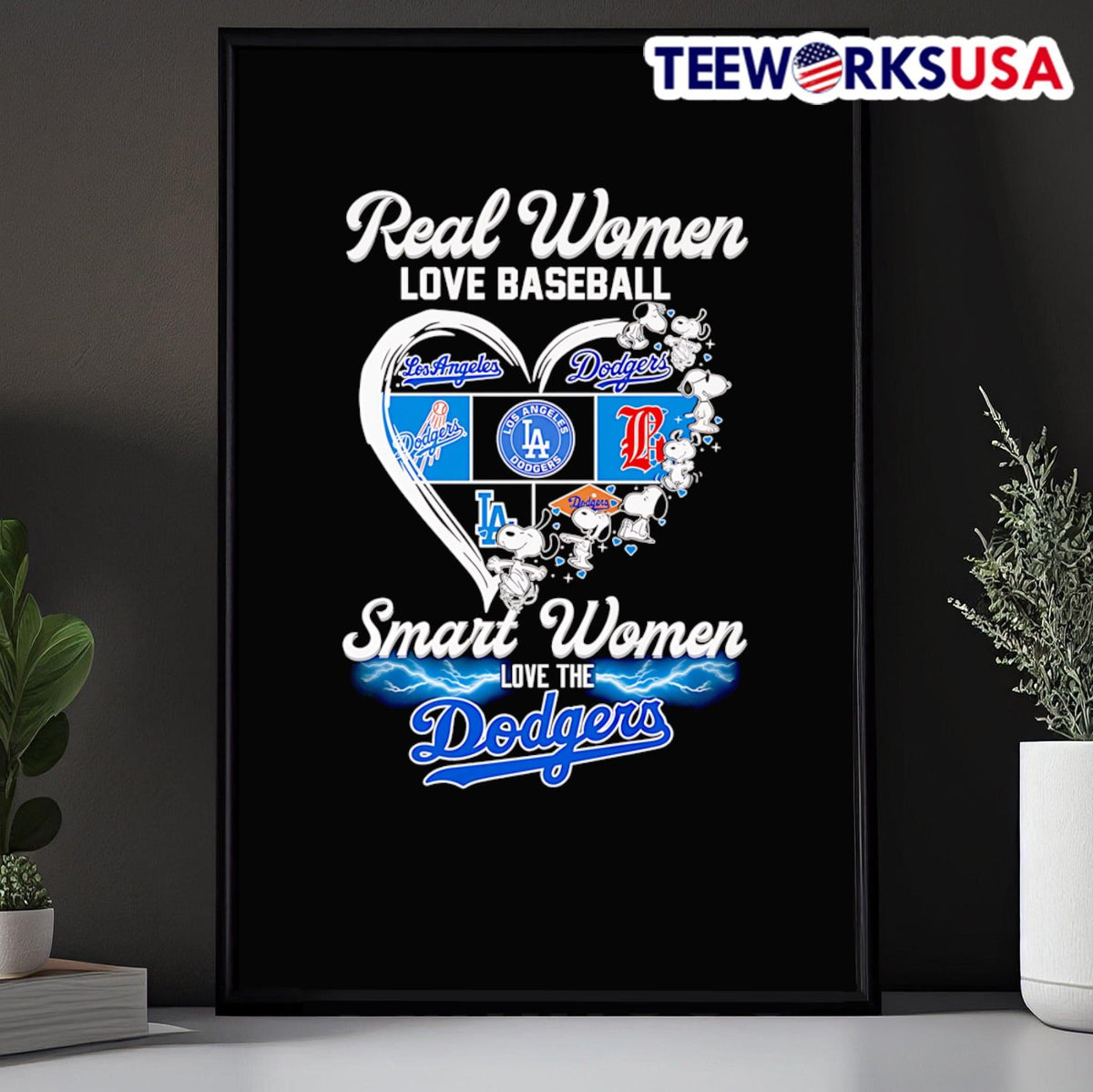 Snoopy real women love baseball smart the Dodgers - Adult & Kids T-Shirts, Sweatshirts & Hoodies apparel design preview 5