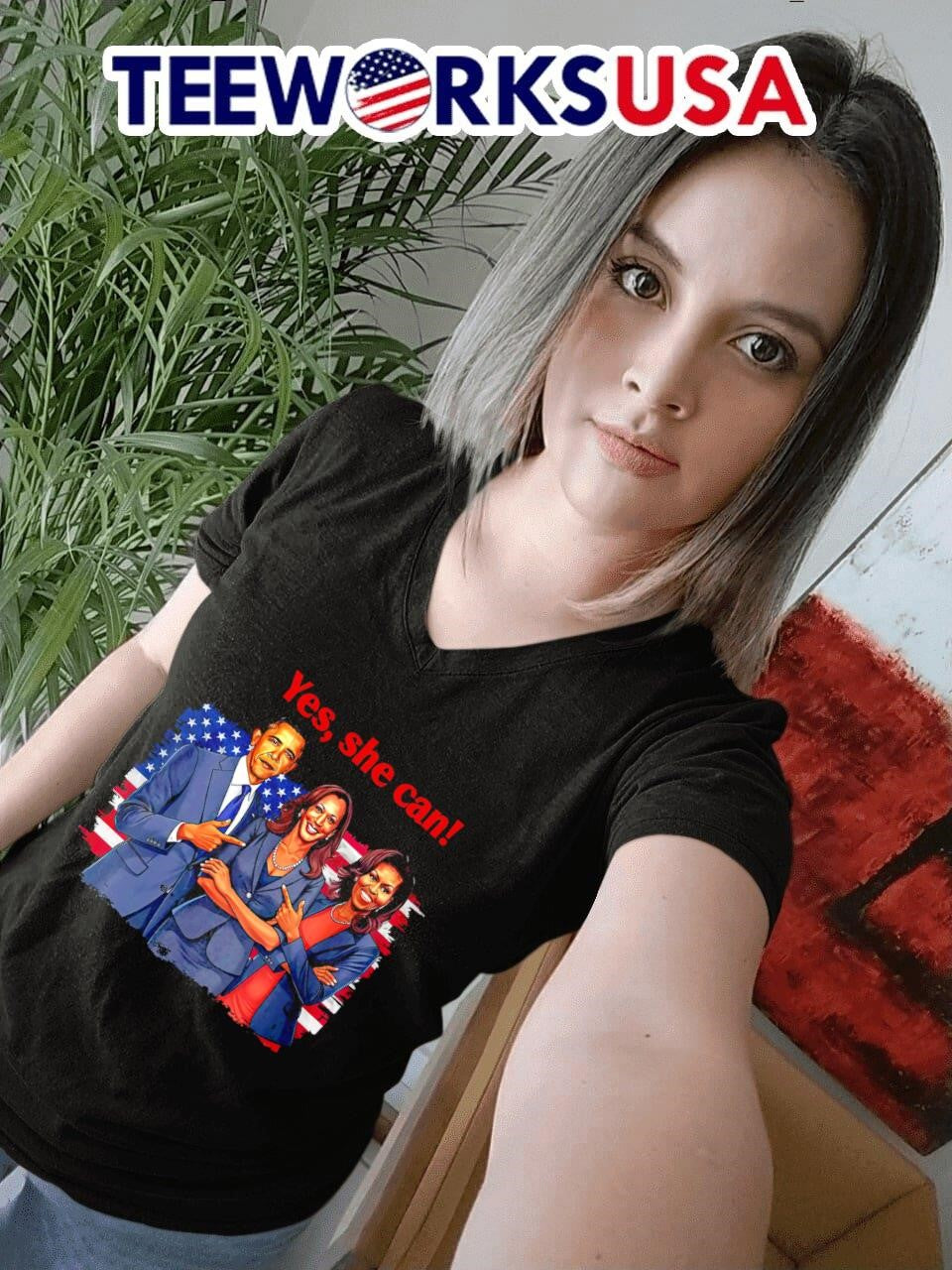 Barack Obama Michelle Kamala Harris yes she can - Adult & Kids T-Shirts, Sweatshirts & Hoodies apparel design preview 4