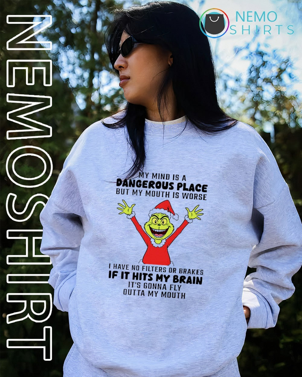 My mind is a dangerous place but mouth worse Grinch - Adult & Kids T-Shirts, Sweatshirts & Hoodies apparel design preview 4