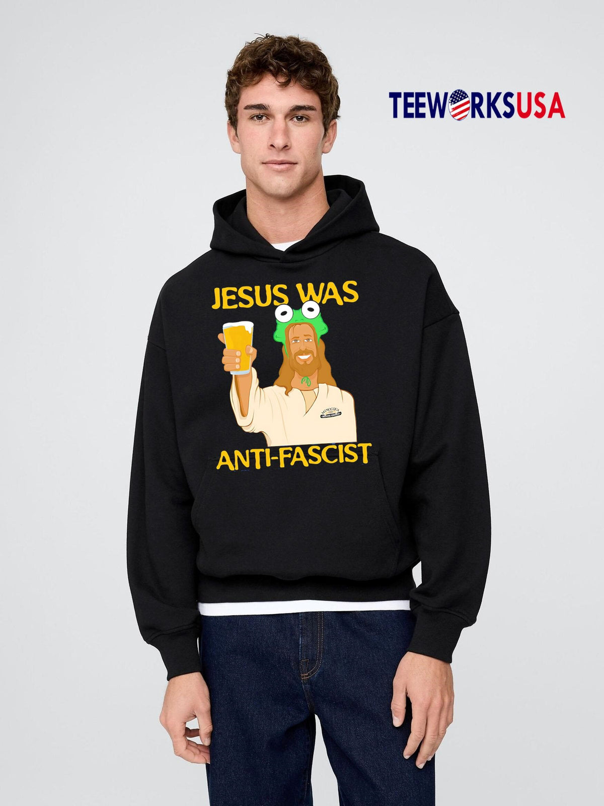 Funny Jesus Was Anti- Fascist meme - Adult & Kids T-Shirts, Sweatshirts & Hoodies apparel design preview 2
