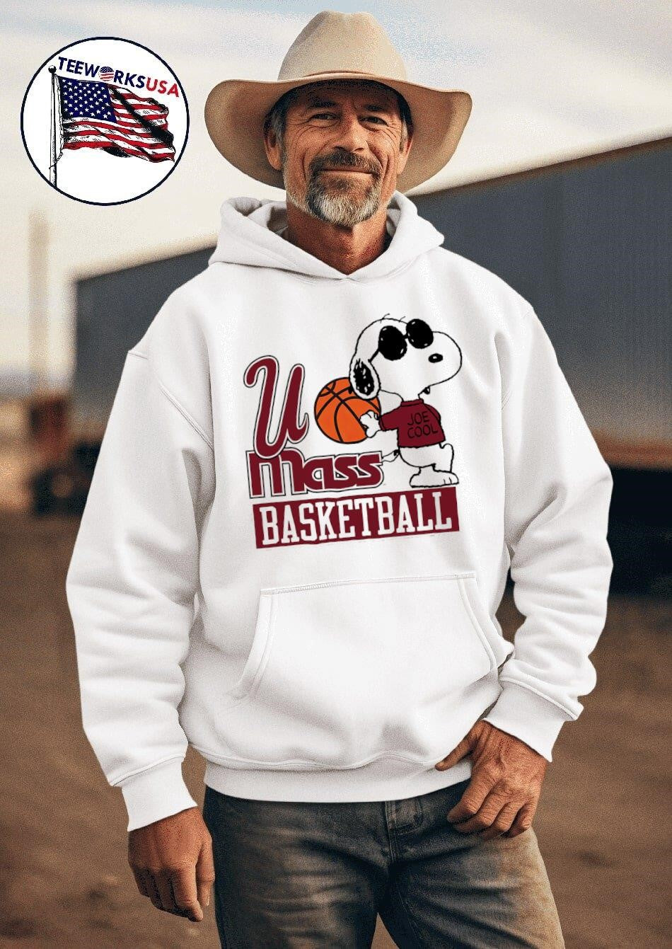UMass Minutemen basketball X Peanuts Snoopy Joe Cool - Adult & Kids T-Shirts, Sweatshirts & Hoodies apparel design preview 2