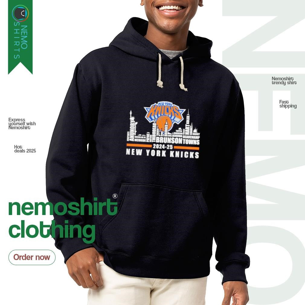 New York Knicks 2025 player name skyline - Adult & Kids T-Shirts, Sweatshirts & Hoodies apparel design preview 2