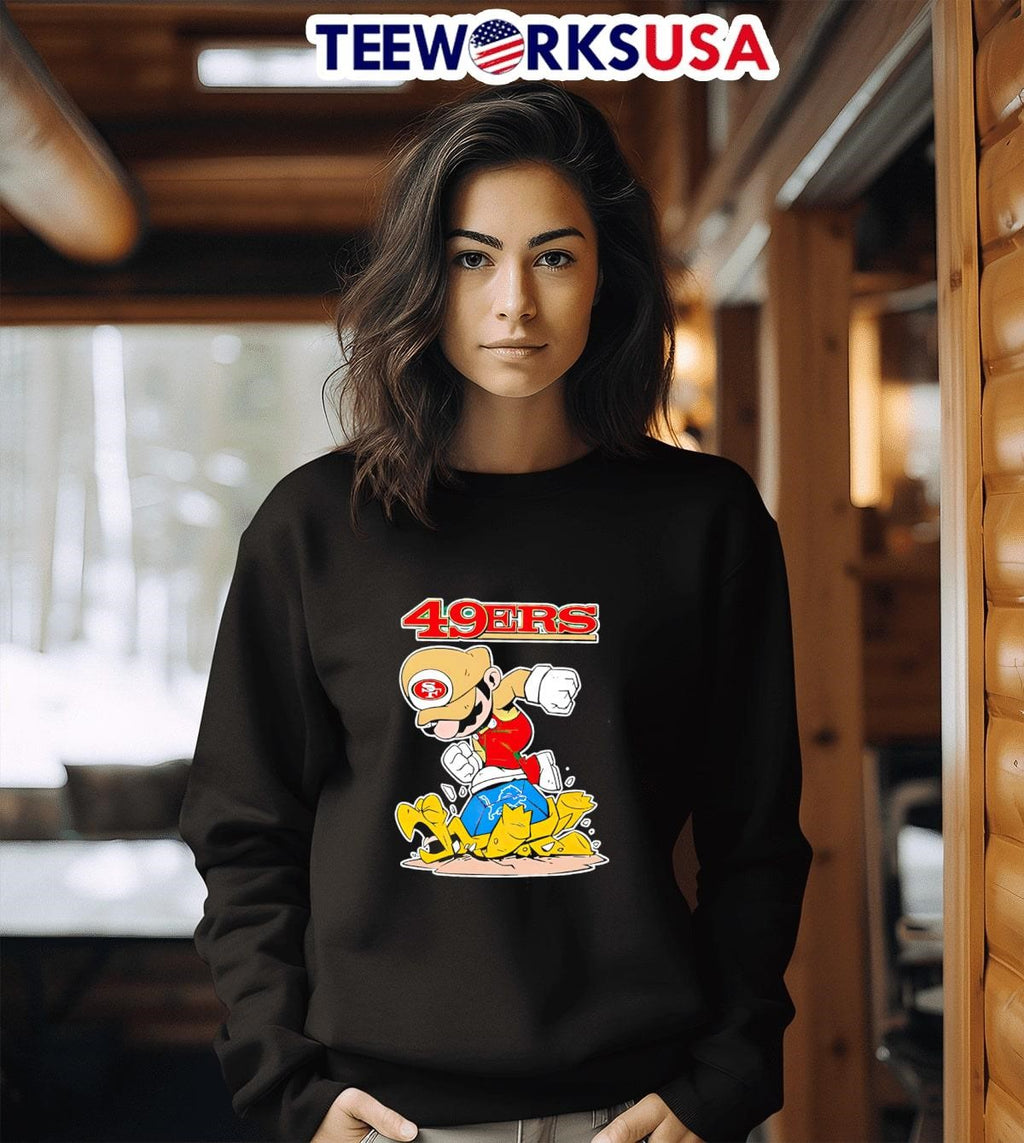 Mario 49ers stomps on detroit lions - Adult & Kids T-Shirts, Sweatshirts & Hoodies apparel design preview 3