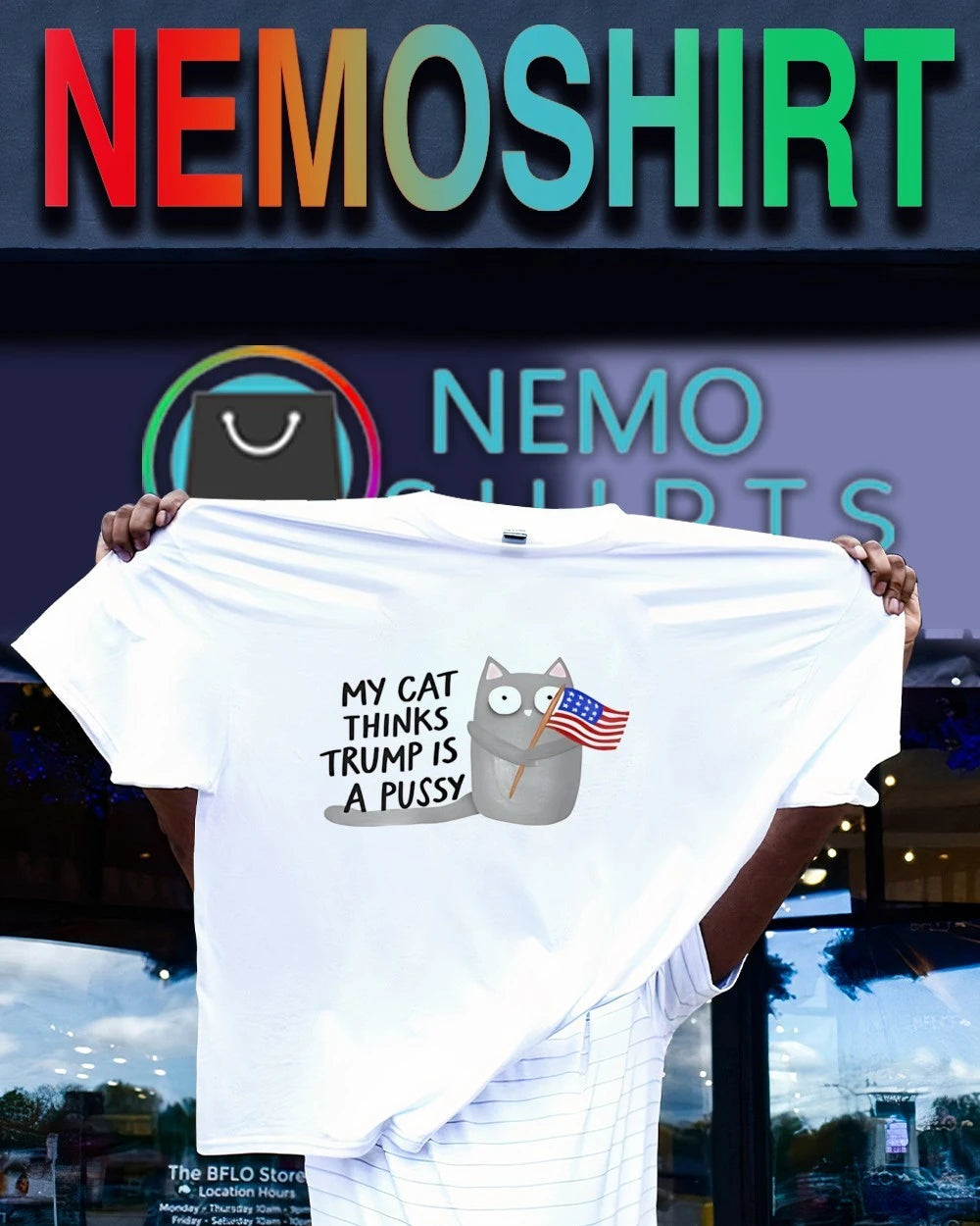 My cat thinks trump is a pussy - Adult & Kids T-Shirts, Sweatshirts & Hoodies apparel design preview 1