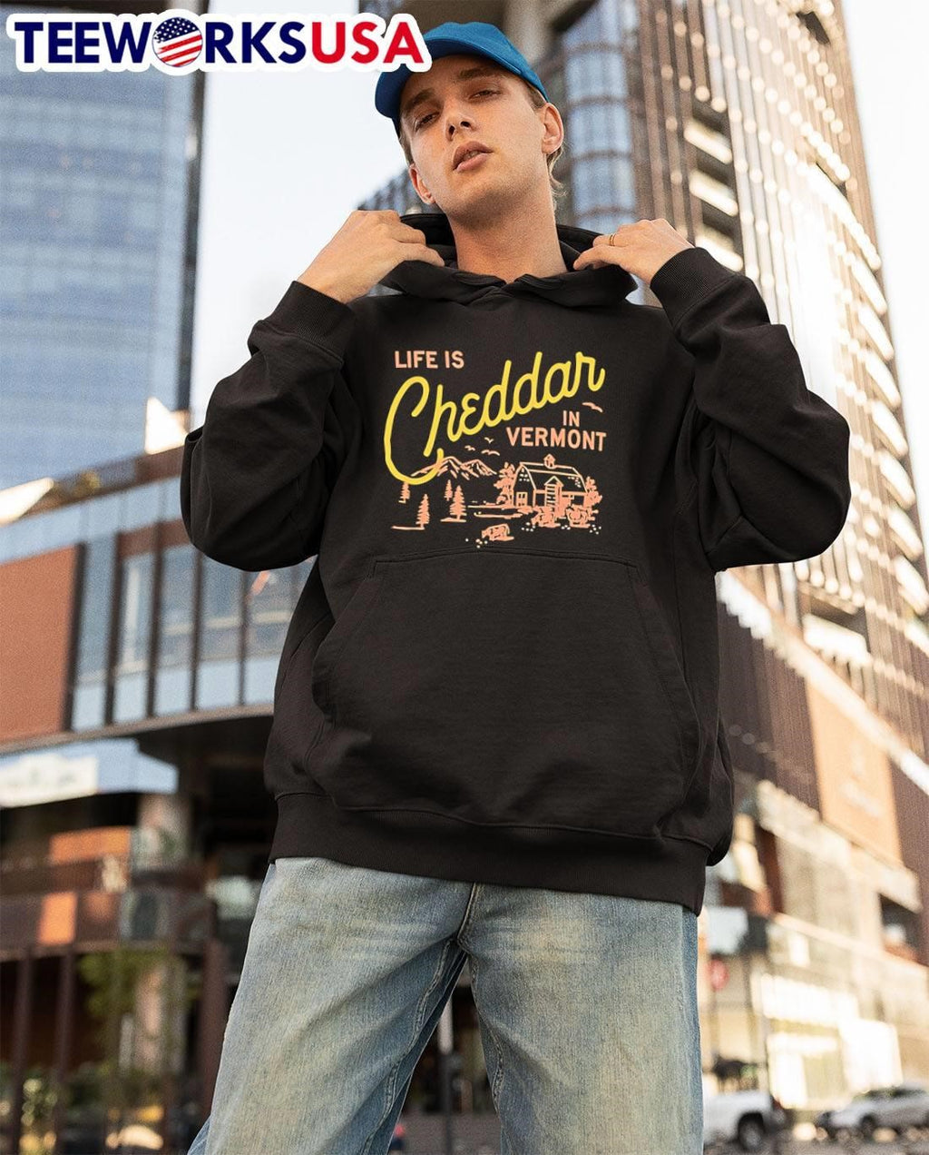 Life is Cheddar in Vermont - Adult & Kids T-Shirts, Sweatshirts & Hoodies apparel design preview 3
