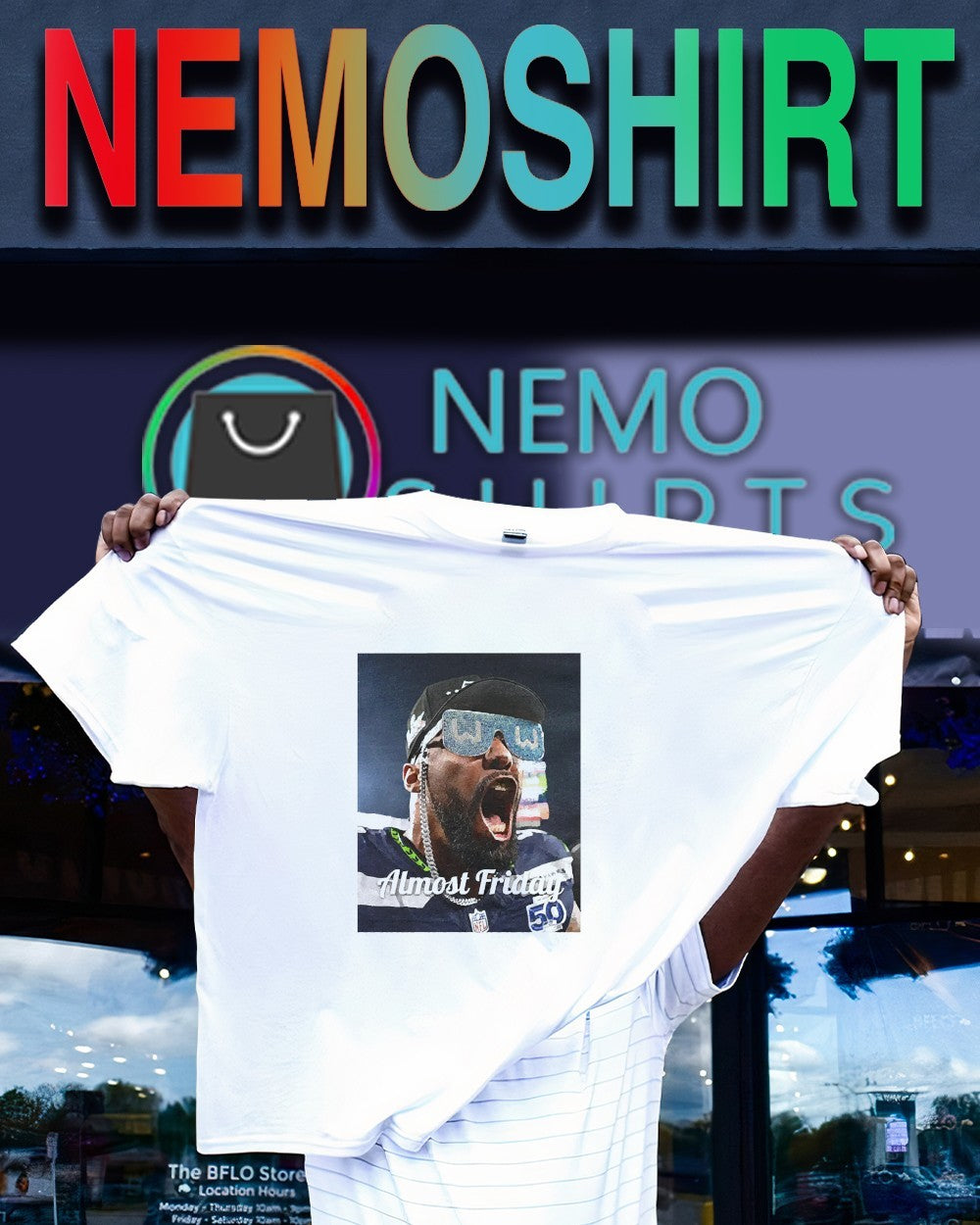 Almost Friday W glasses Seattle Seahawks - Adult & Kids T-Shirts, Sweatshirts & Hoodies apparel design preview 1