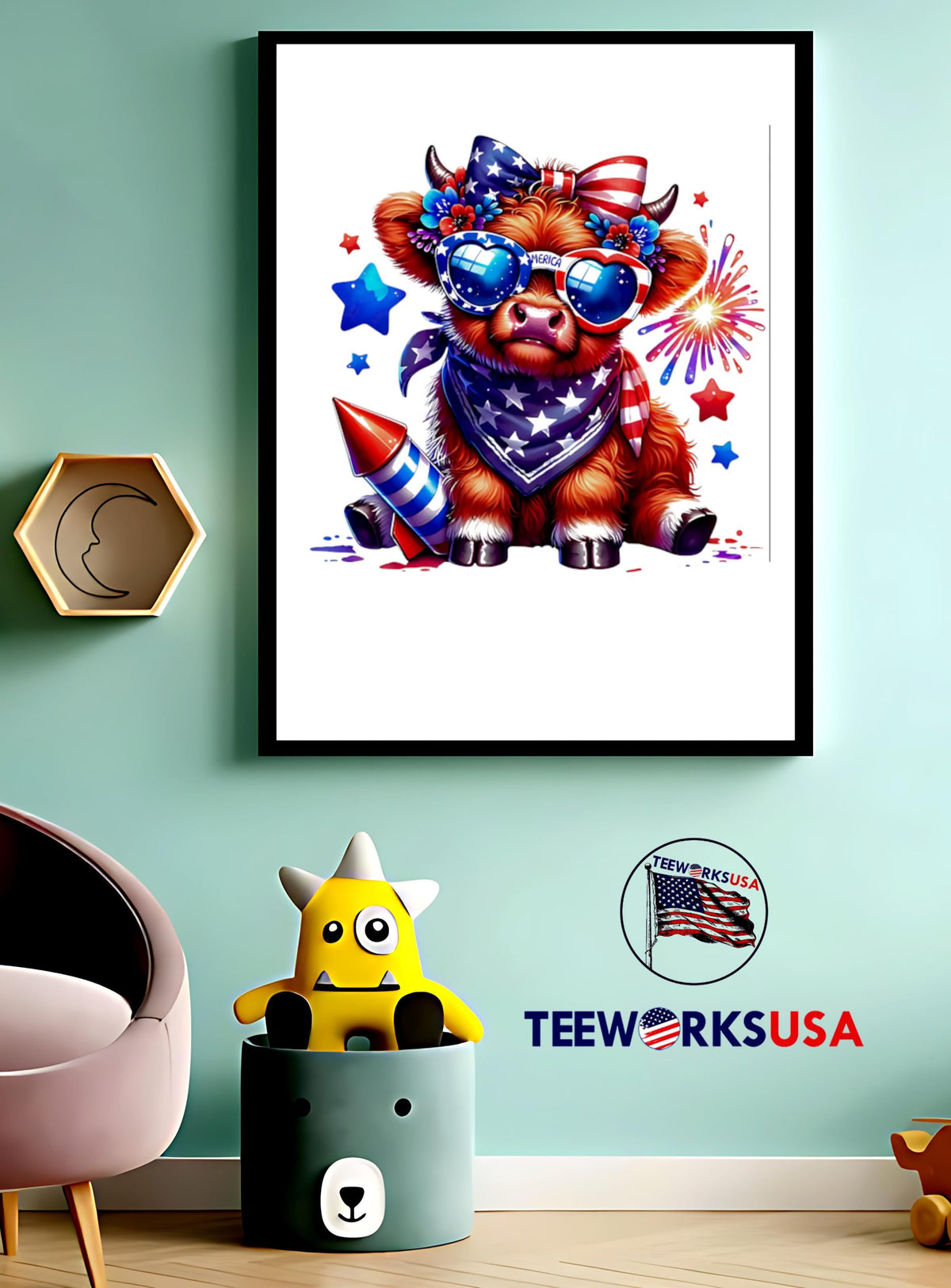 Highland Cow Merica Fourth Of July Sublimation - Adult & Kids T-Shirts, Sweatshirts & Hoodies apparel design preview 3
