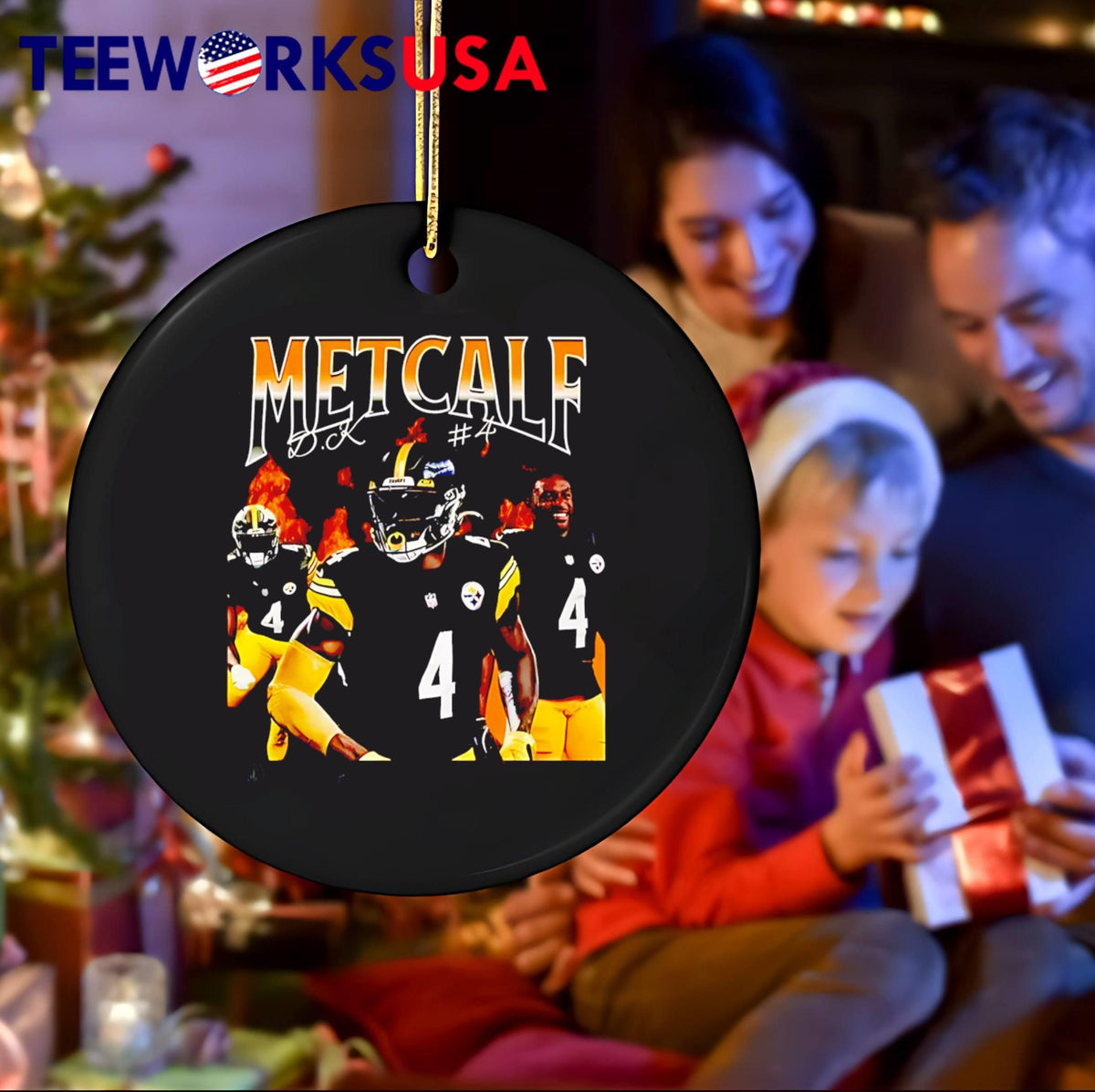 Metcalf D.K. 4 Football Player On Fire - Adult & Kids T-Shirts, Sweatshirts & Hoodies apparel design preview 4