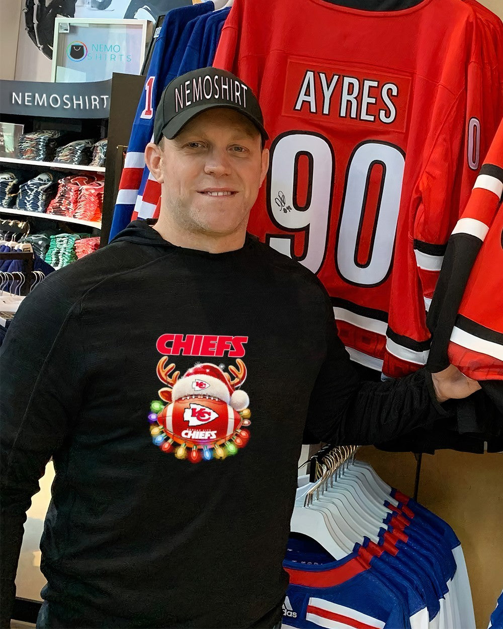 Kansas City Chiefs football with santa deer hat - Adult & Kids T-Shirts, Sweatshirts & Hoodies apparel design preview 2