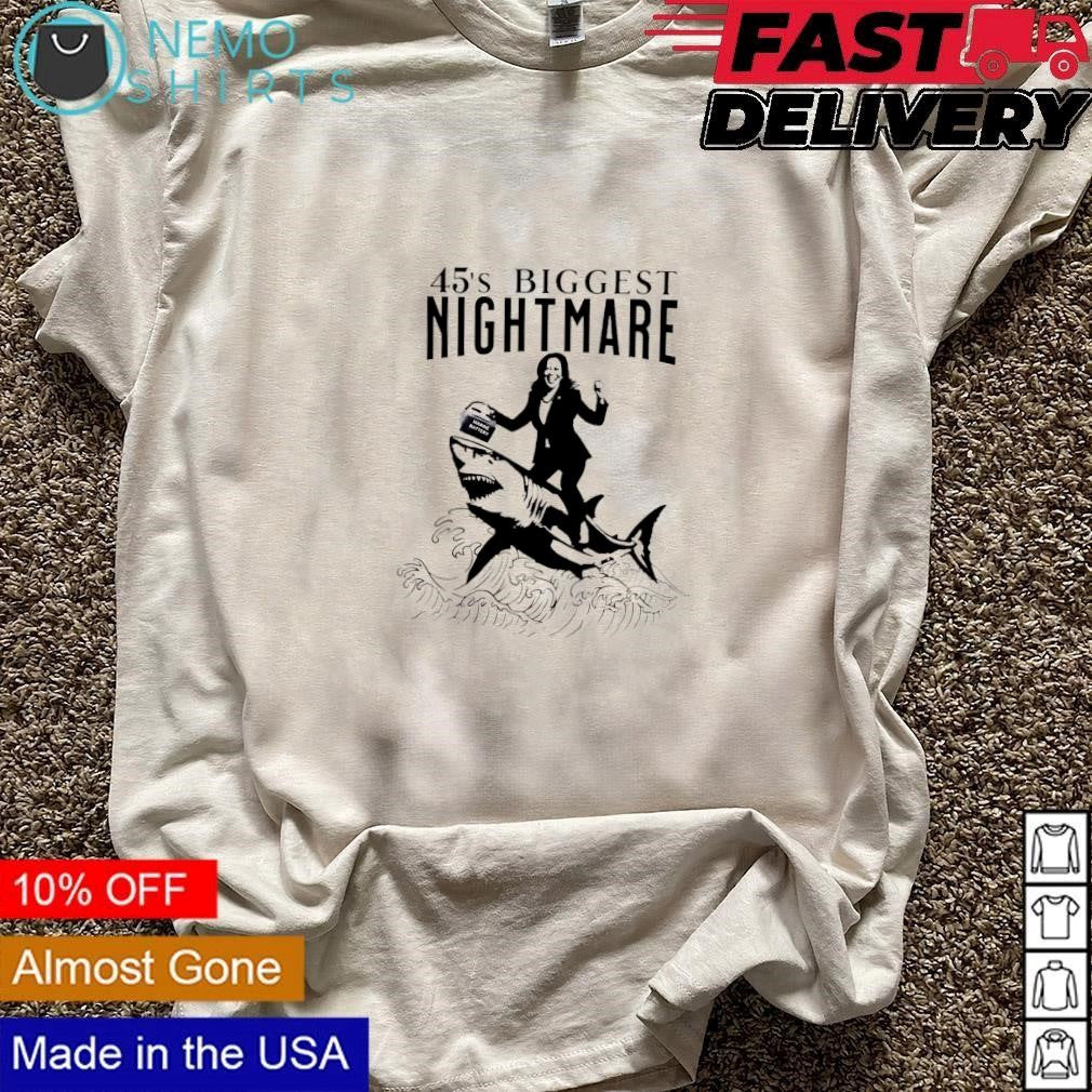 Kamala Harris riding shark 45 biggest nightmare - Adult & Kids T-Shirts, Sweatshirts & Hoodies apparel design preview 3