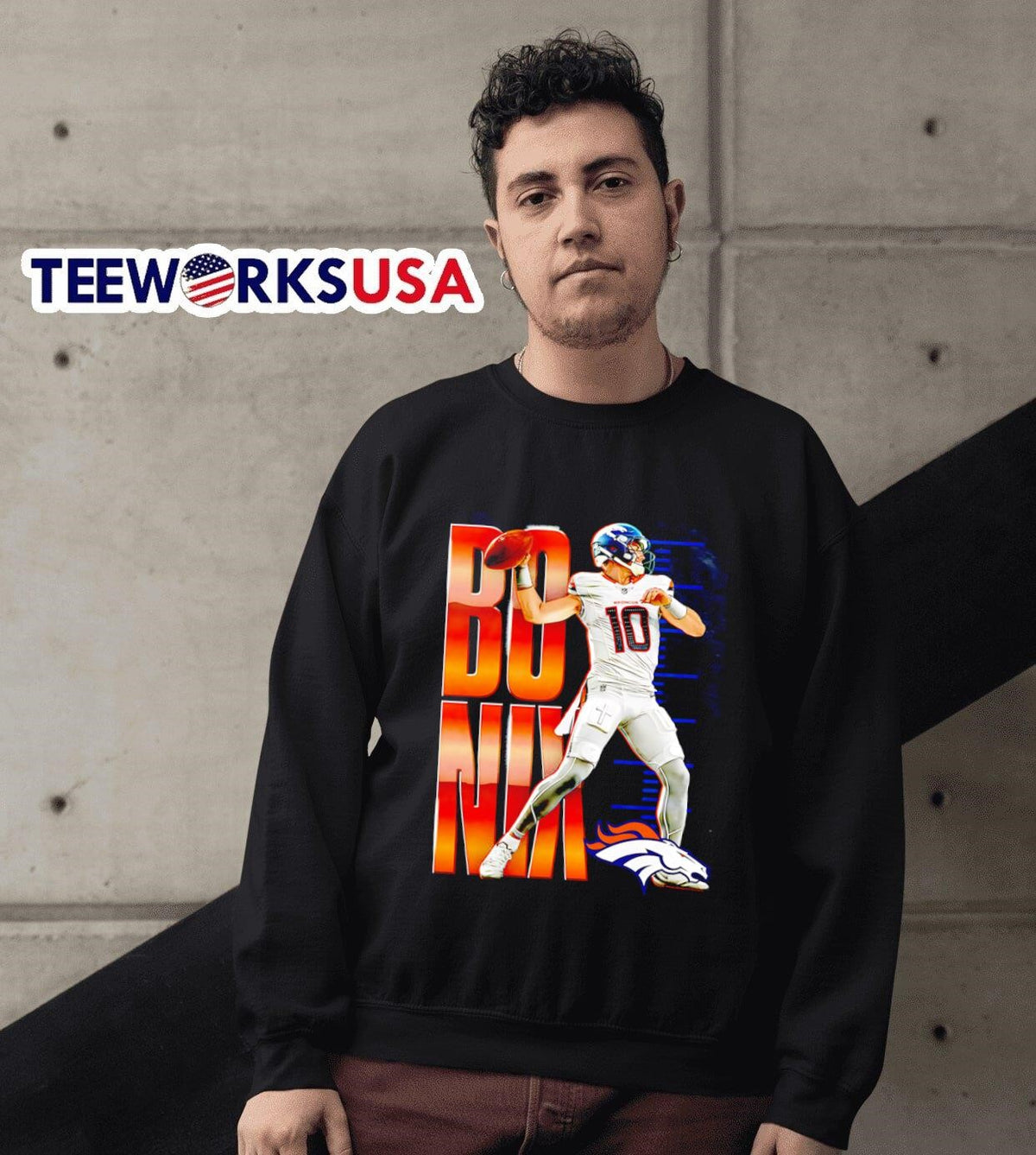Denver Broncos Bo Nix celebration - Adult & Kids T-Shirts, Sweatshirts & Hoodies apparel design preview 6