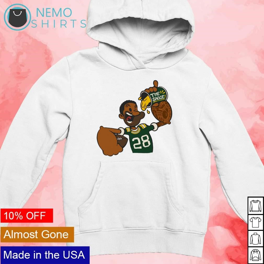 Green Bay Packers AJ Dillon 28 the Sauce art - Adult & Kids T-Shirts, Sweatshirts & Hoodies apparel design preview 2