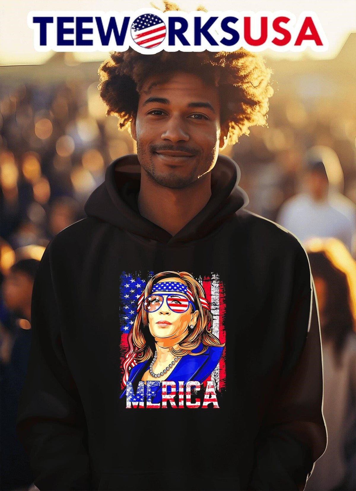 Kamala Harris with USA flag glasses retro - Adult & Kids T-Shirts, Sweatshirts & Hoodies apparel design preview 2