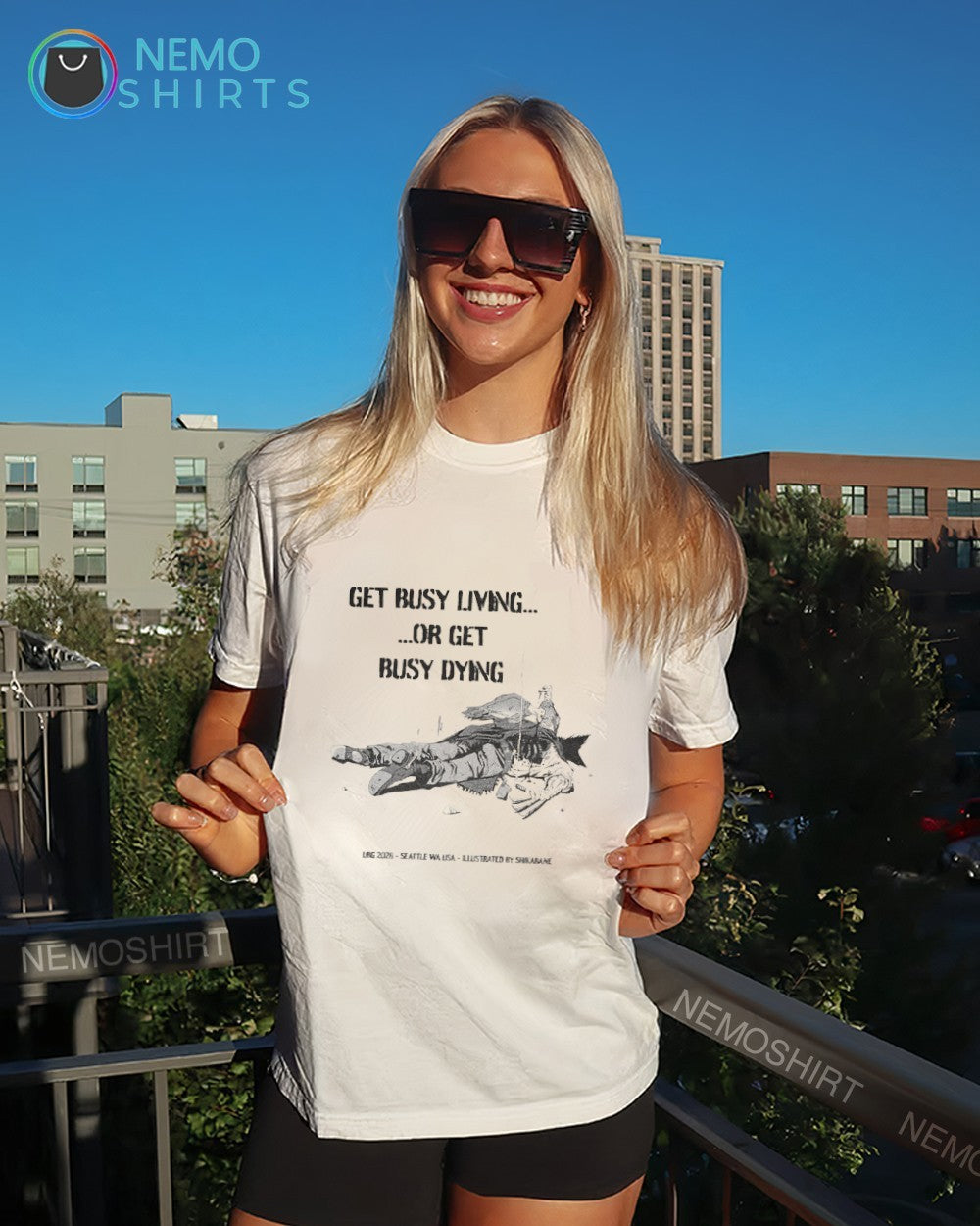 Get Busy Living Or Dying Illustrated By Shikabane Urg - Adult & Kids T-Shirts, Sweatshirts & Hoodies apparel design preview 4