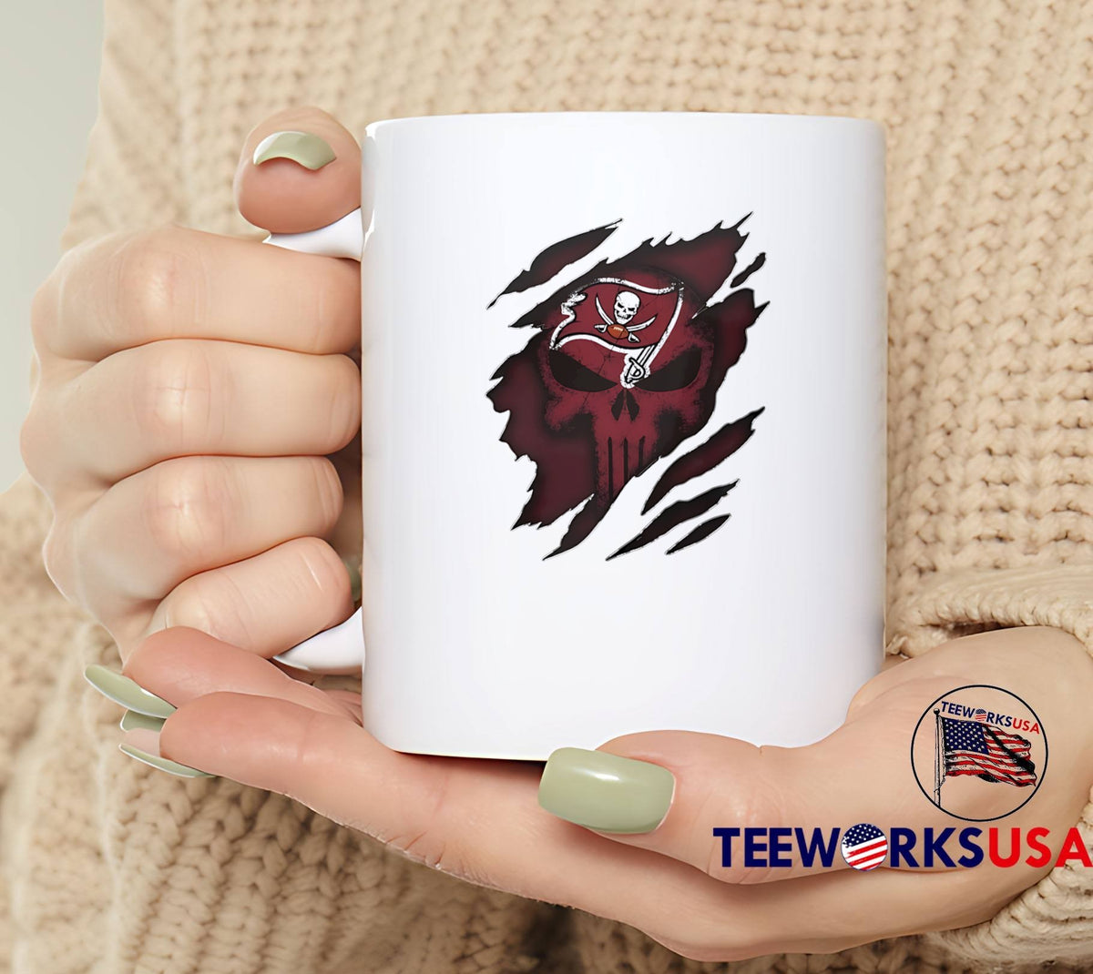 Tampa Bay Buccaneers Punisher Skull Ripped Effect - Adult & Kids T-Shirts, Sweatshirts & Hoodies apparel design preview 4