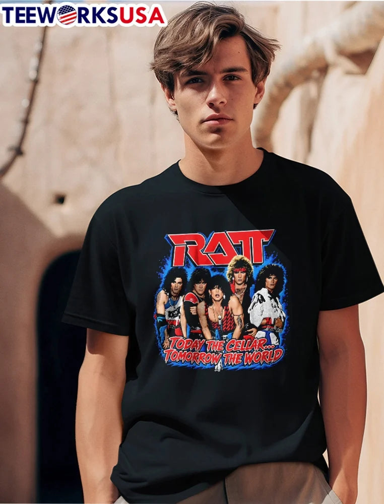 Ratt Today The Cellar Tomorrow World Band Photo Blue - Adult & Kids T-Shirts, Sweatshirts & Hoodies apparel design preview 1