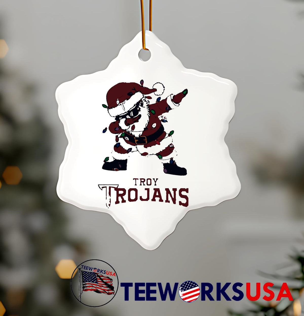 Troy Trojans Dabbing Santa Claus Ugly Christmas Light - Adult & Kids T-Shirts, Sweatshirts & Hoodies apparel design preview 7