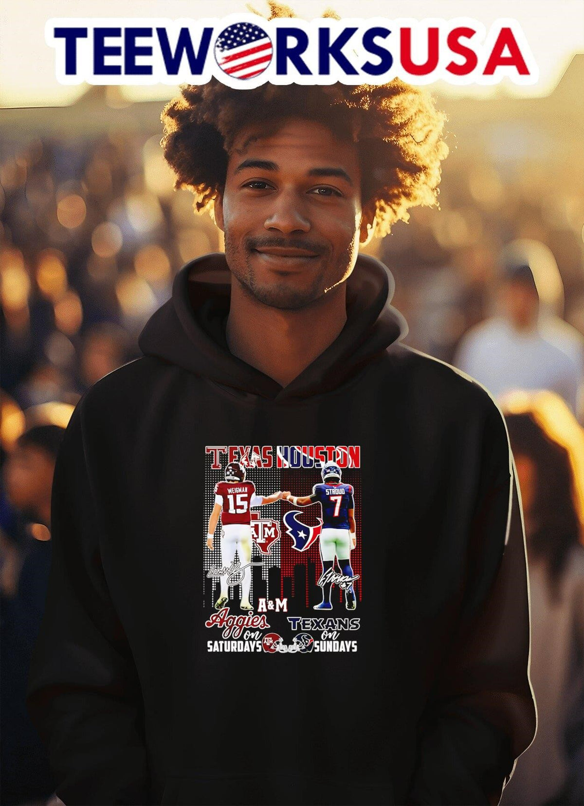 Conner Weigman Texas Aggies on Saturdays CJ Stroud - Adult & Kids T-Shirts, Sweatshirts & Hoodies apparel design preview 2