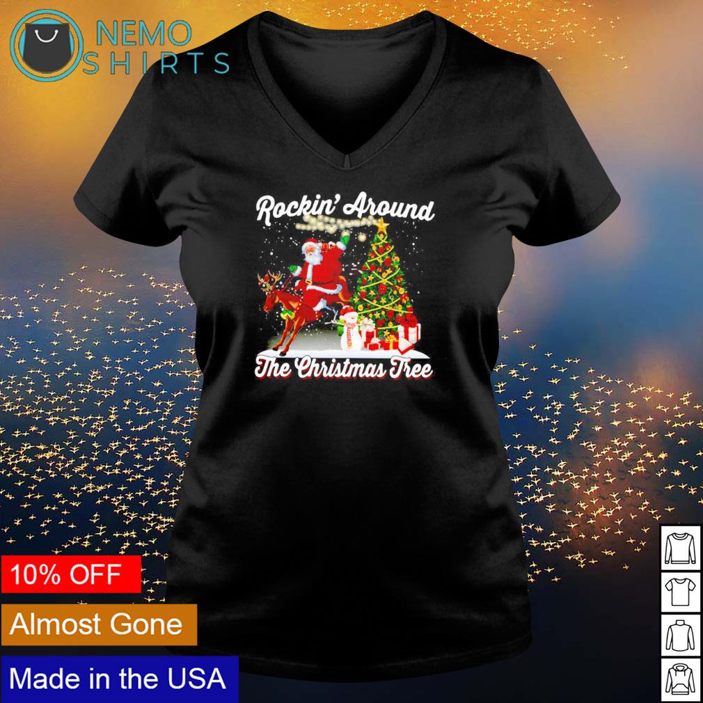 Santa claus riding Rockin' around the Christmas tree - Adult & Kids T-Shirts, Sweatshirts & Hoodies apparel design preview 5