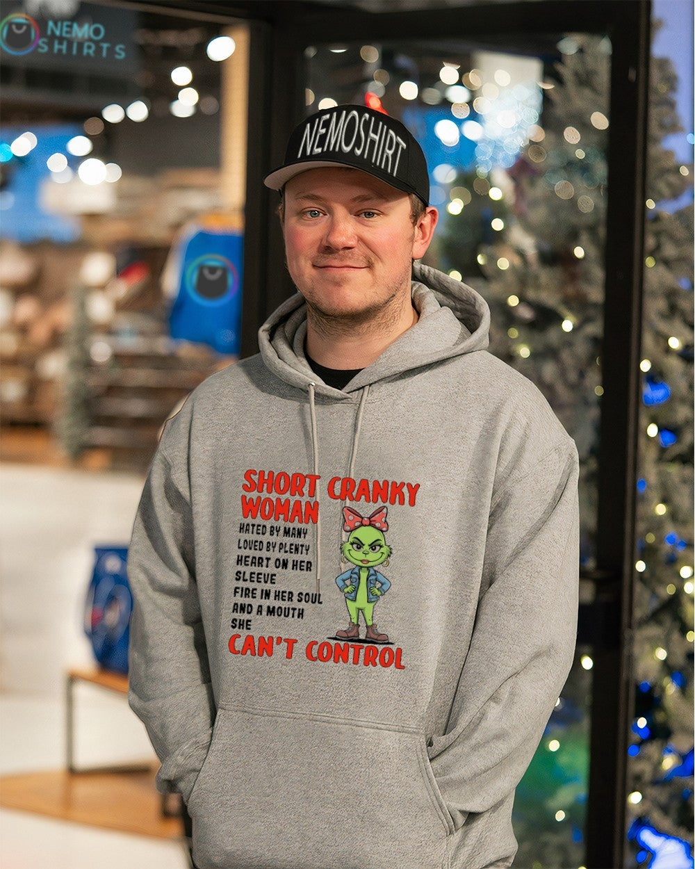 Short cranky woman can't control Grinch girl - Adult & Kids T-Shirts, Sweatshirts & Hoodies apparel design preview 3