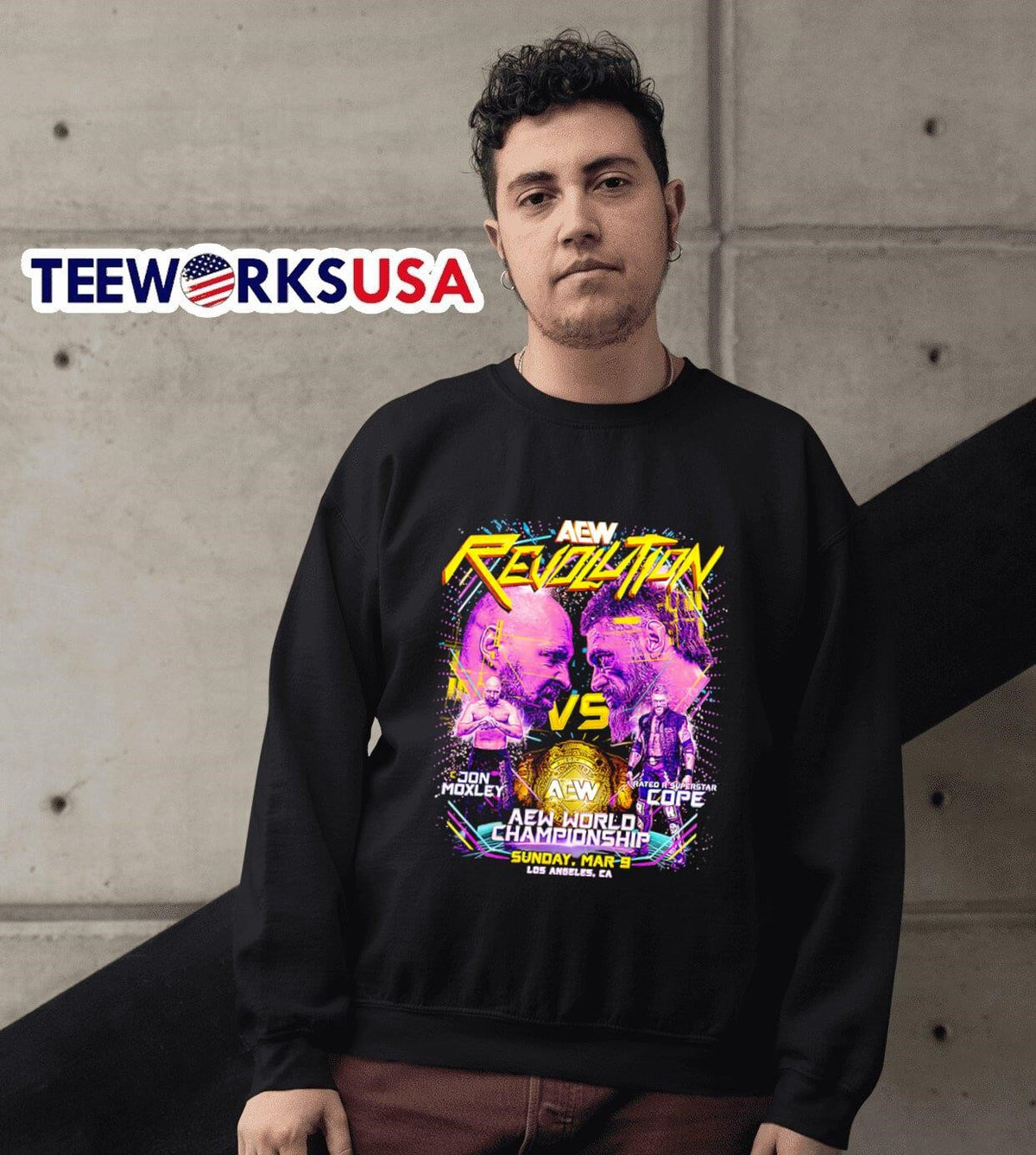 AEW Revolution 2025 Matchup Jon Moxley vs Cope - Adult & Kids T-Shirts, Sweatshirts & Hoodies apparel design preview 6
