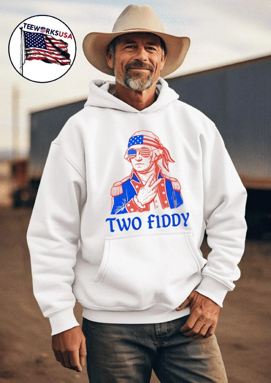 Two Fiddy George Washington USA - Adult & Kids T-Shirts, Sweatshirts & Hoodies apparel design preview 2