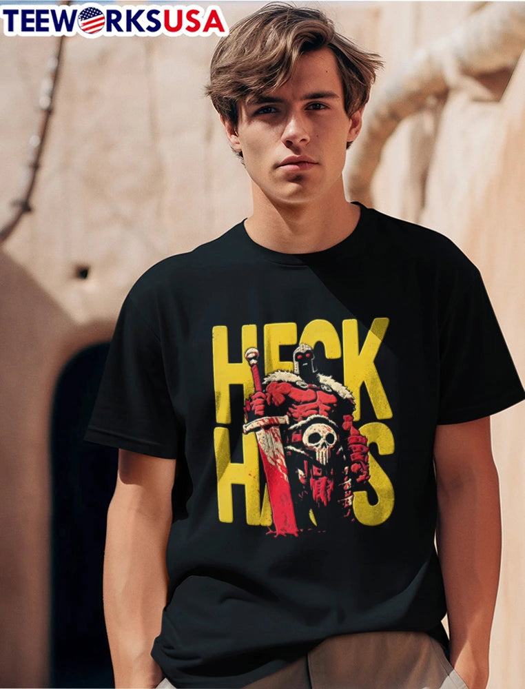Heck Hits red armored warrior holding sword - Adult & Kids T-Shirts, Sweatshirts & Hoodies apparel design preview 1