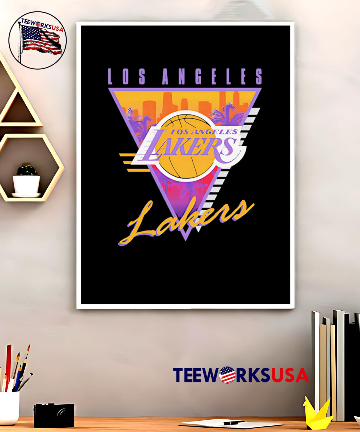 Los Angeles Lakers Basketball sunset triangle retro - Adult & Kids T-Shirts, Sweatshirts & Hoodies apparel design preview 5