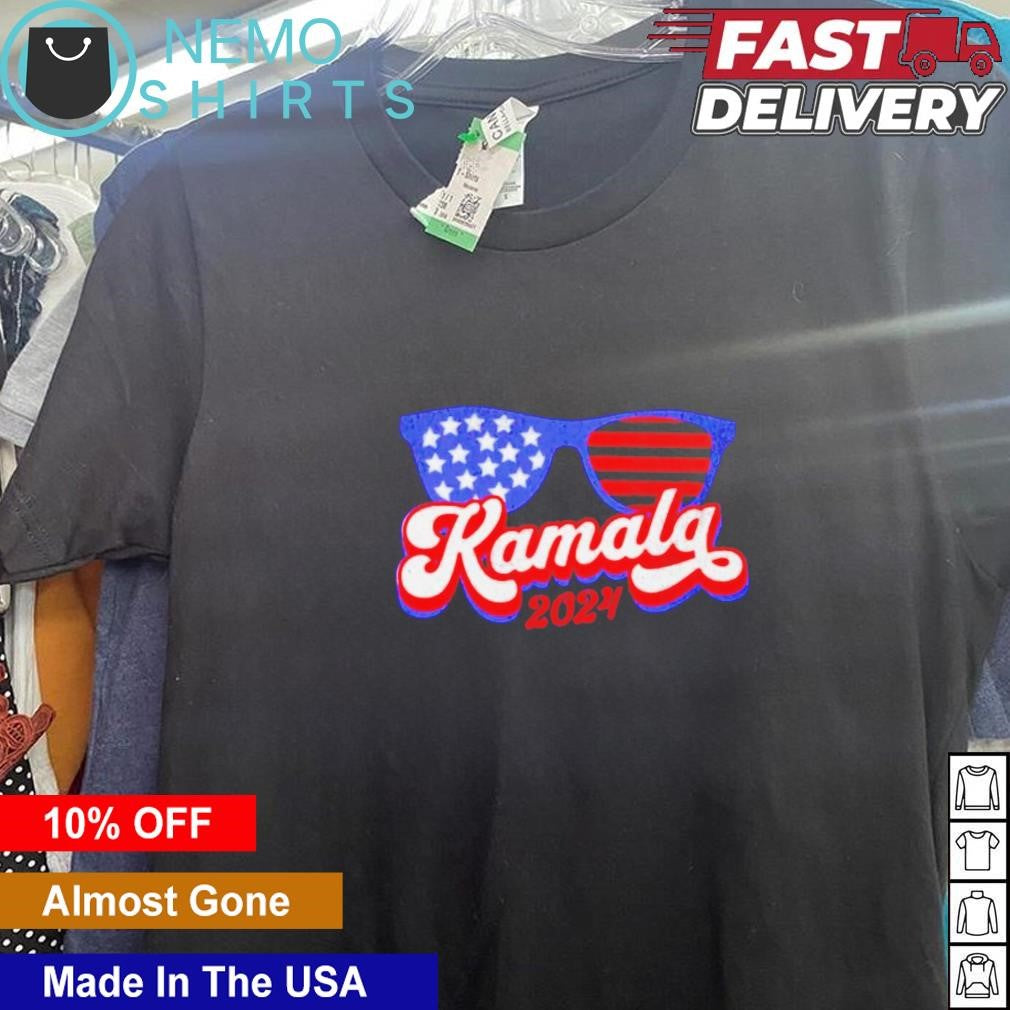 Kamala Harris 2024 USA stars and stripes glasses - Adult & Kids T-Shirts, Sweatshirts & Hoodies apparel design preview 5